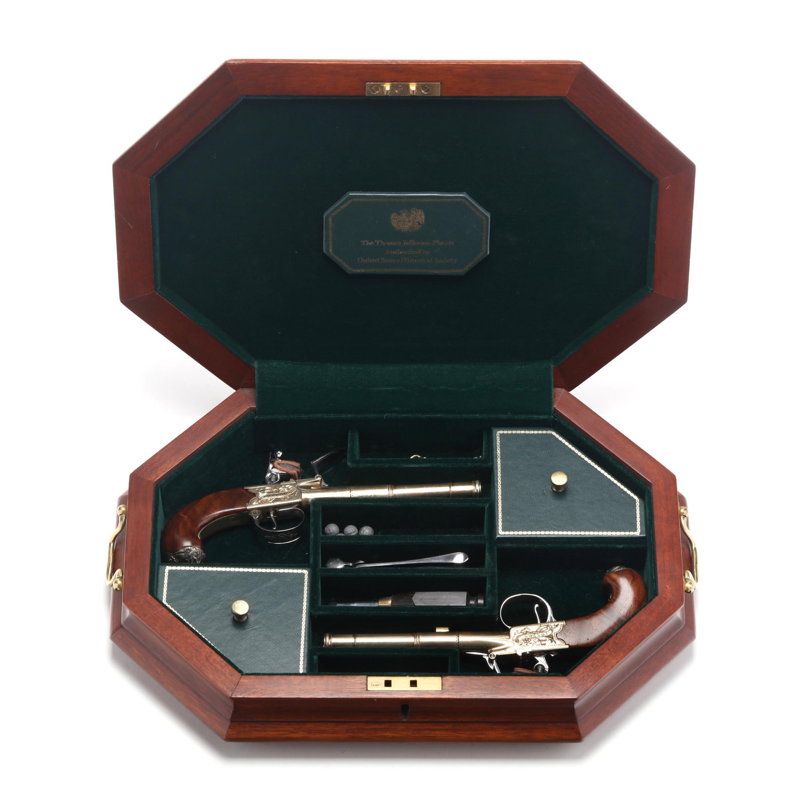 U.S. Historical Society Thomas Jefferson Matched Pair Flintlock Pistols w/ Display Case, Accessories (1 of 20)
