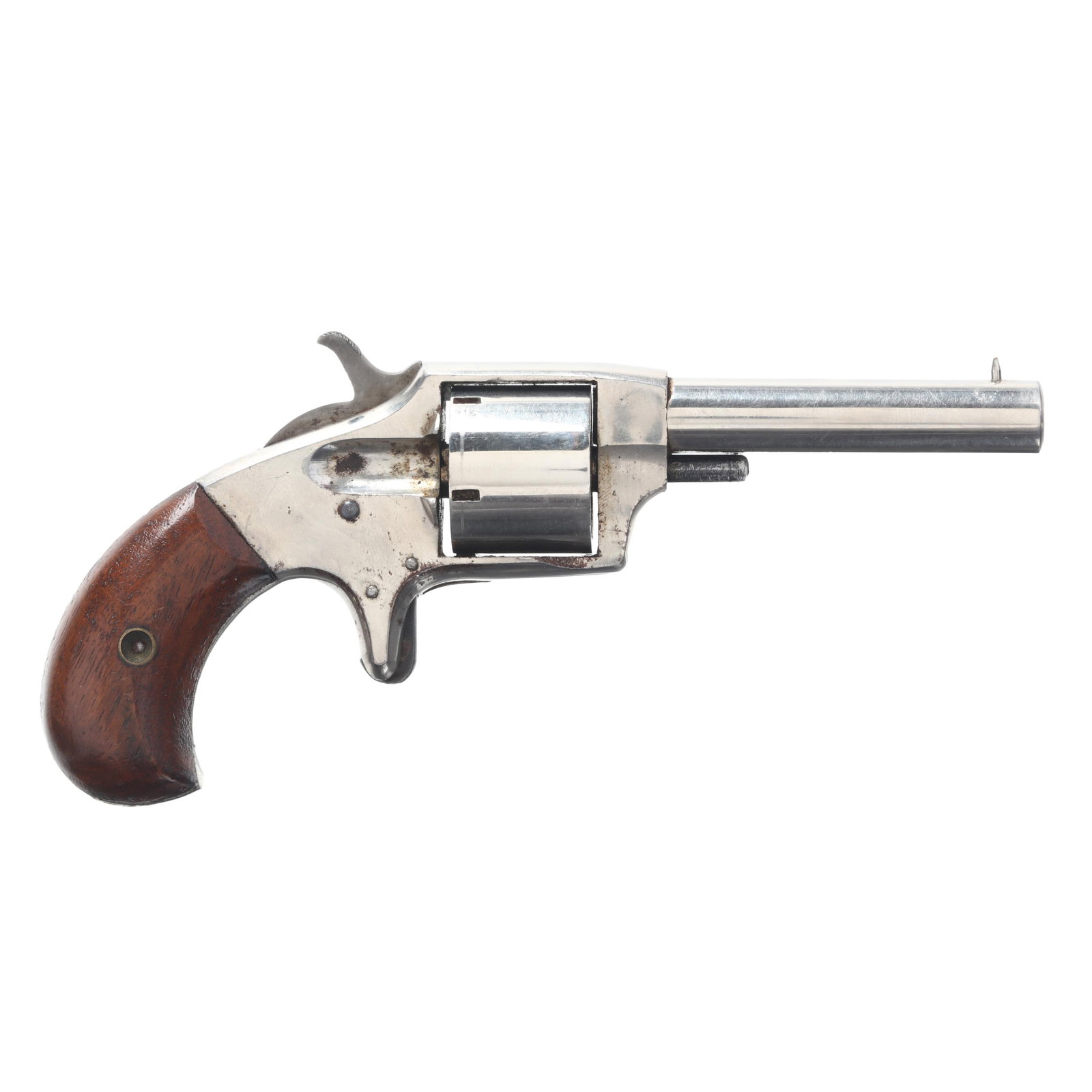 Creedmor No. 2 .32 Rimfire Revolver: Creedmor No. 2 .32 Rimfire Revolver No visible serial number (NVS), text of CREEDMOR NO. 2 present on top of nickel five shot revolver frame, 2 7/8 in. barrel, post front sight, half and full cock ham