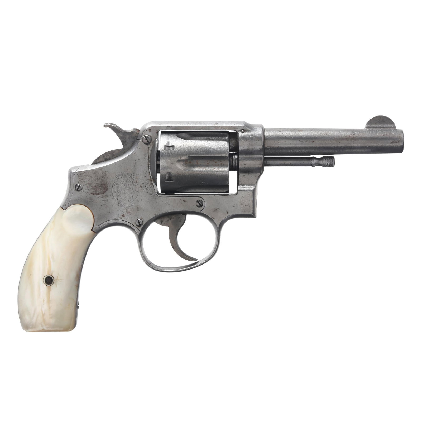 Smith & Wesson Military & Police 1st Model 1899 Army-Navy .38 SPL Revolver: Smith & Wesson Military & Police 1st Model 1899 Army-Navy .38 SPL Revolver Serial number 14095 present on bottom of frame grip underside of barrel and rear facing surface of six round cylinder, charac