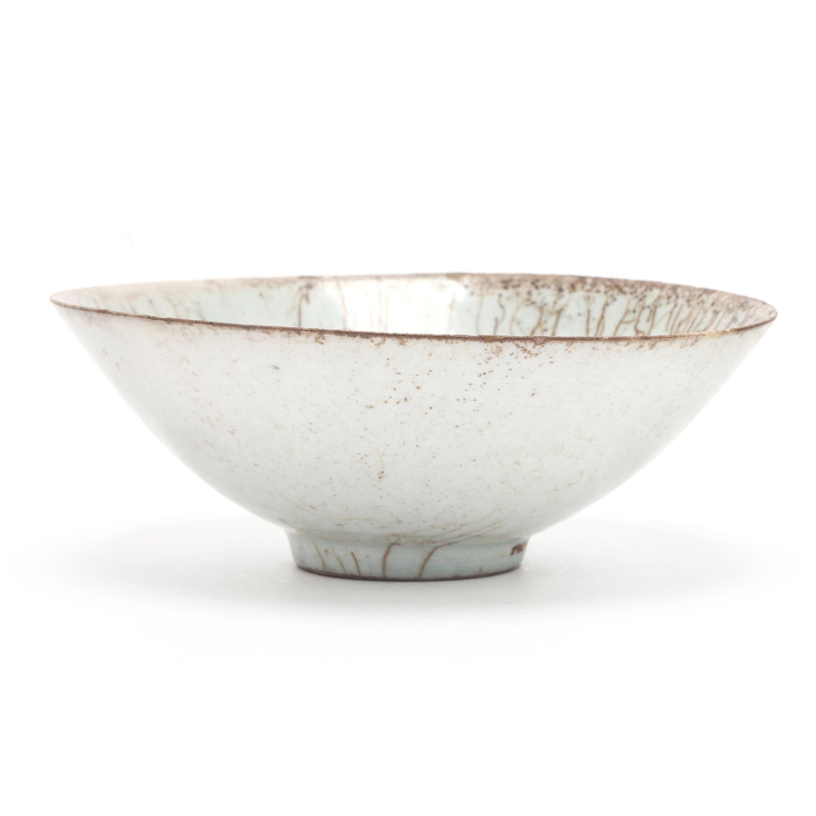 A Chinese Porcelain Qingbai Glazed Bowl: A Chinese Porcelain Qingbai Glazed Bowl Song or Yuan dynasty, 13th-14th century, porcelain with a pale blue qingbai glaze, the shallow conical form bowl is thinly potted with gently flaring sides risi