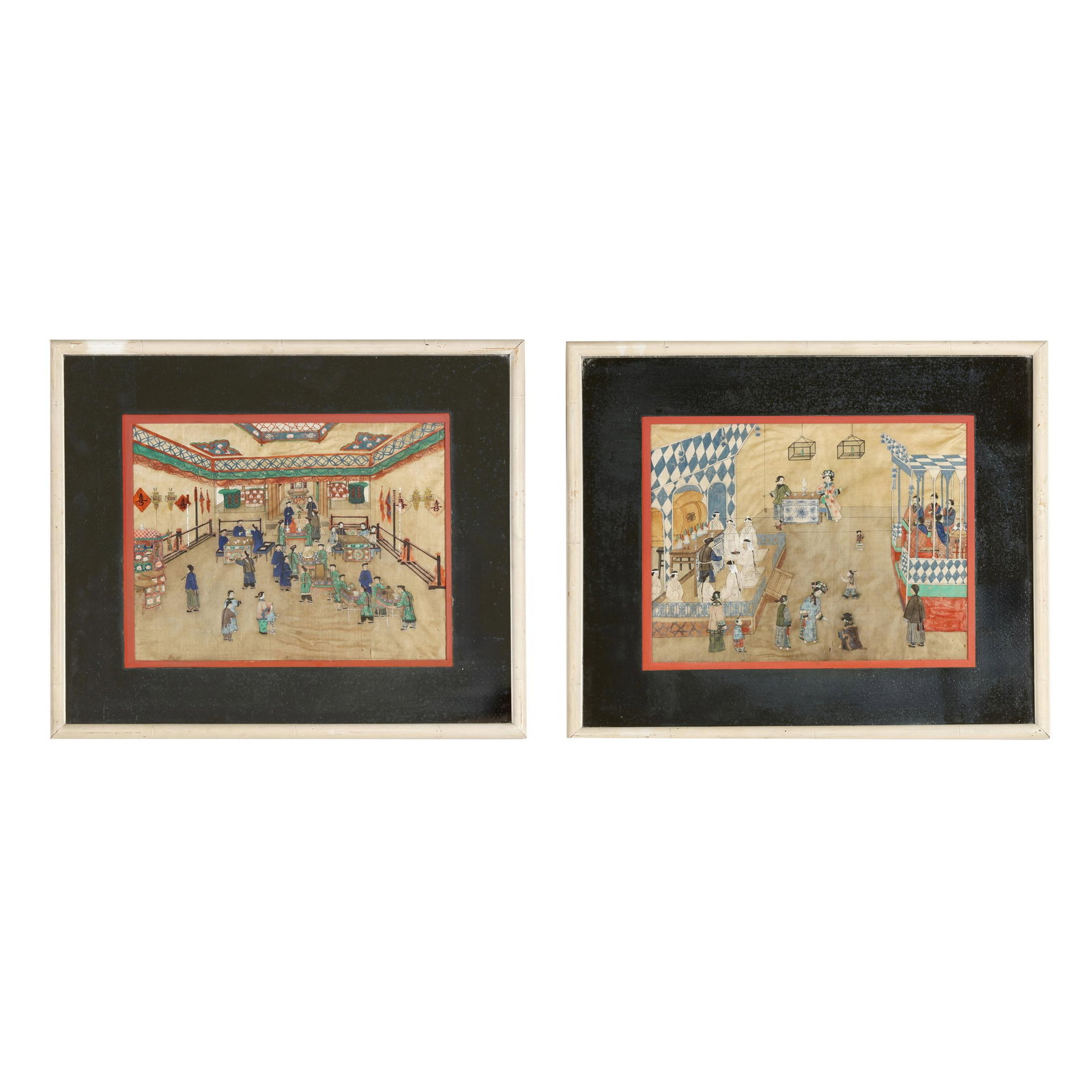 A Pair of Chinese Export Paintings of a Chinese Wedding Celebration (1 of 11)