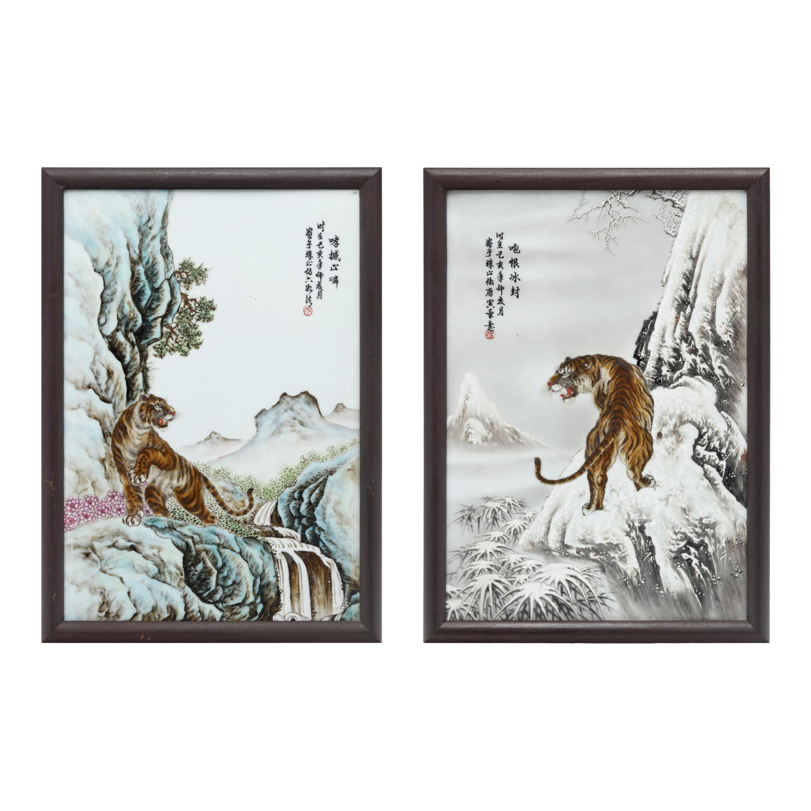 A Pair of Chinese Porcelain Plaques of Tigers (1 of 9)