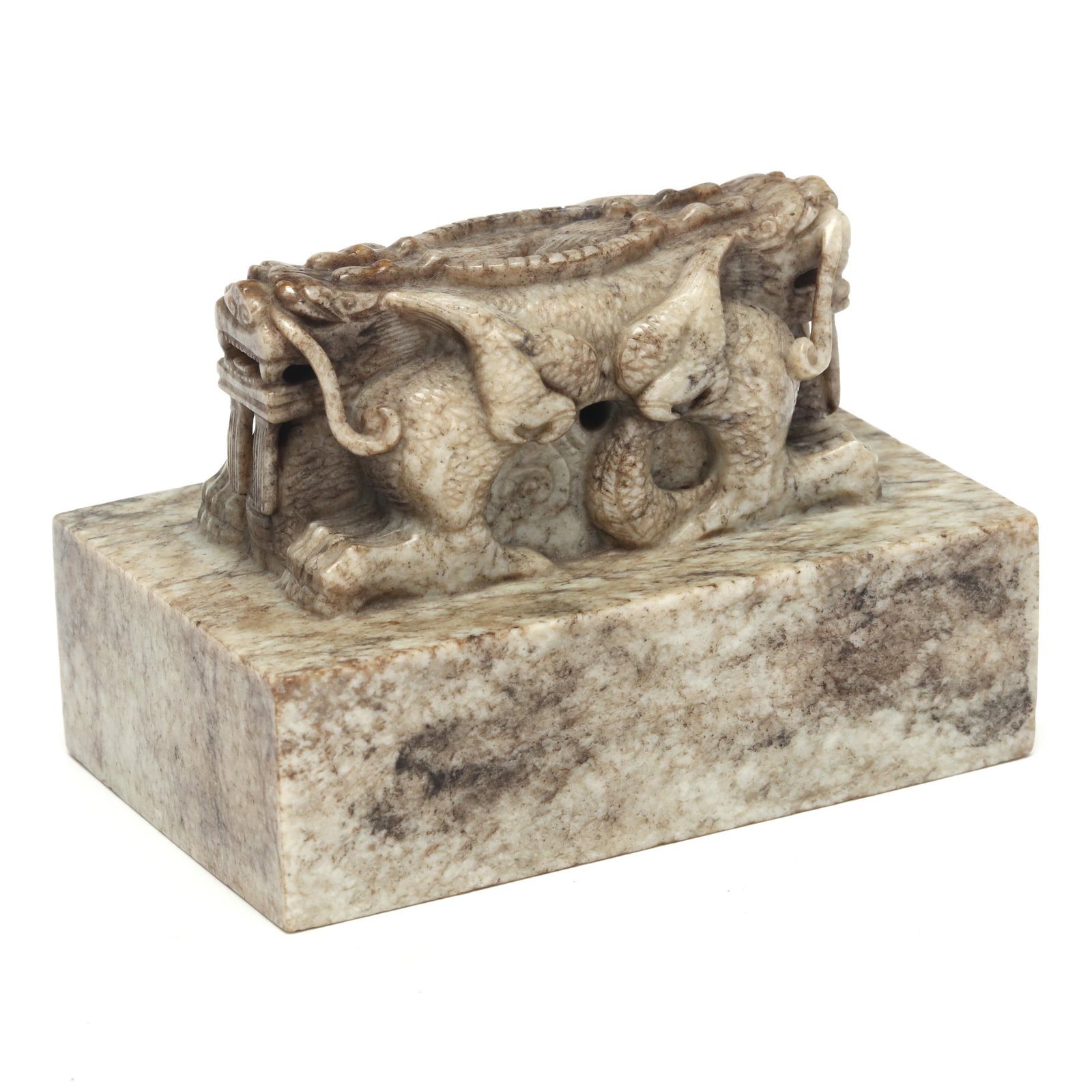 A Large Chinese Carved Stone Seal with Double Dragons (1 of 5)