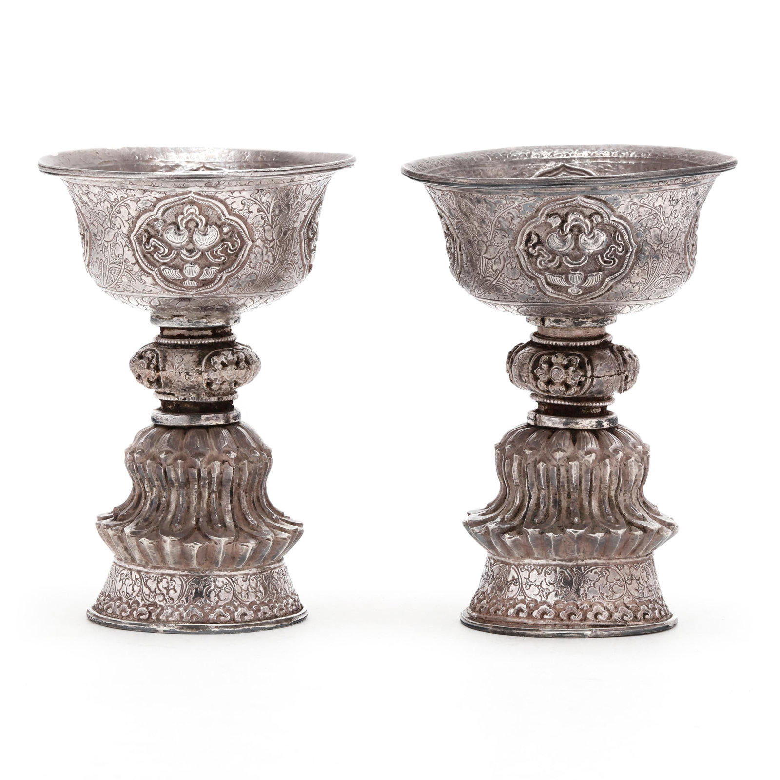A Pair of Tibetan Silver Butter Lamps (1 of 8)