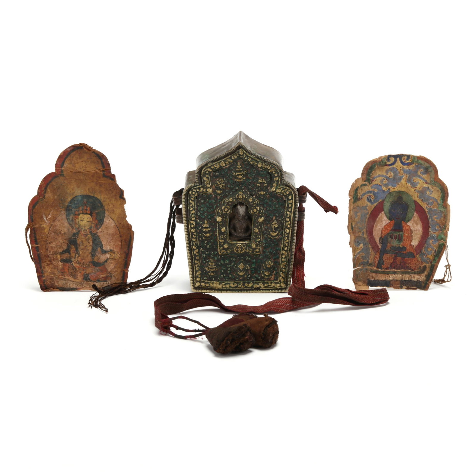 A Tibetan Gau Amulet Box with Tsa Tsa Votive and Thangka Paintings (1 of 18)
