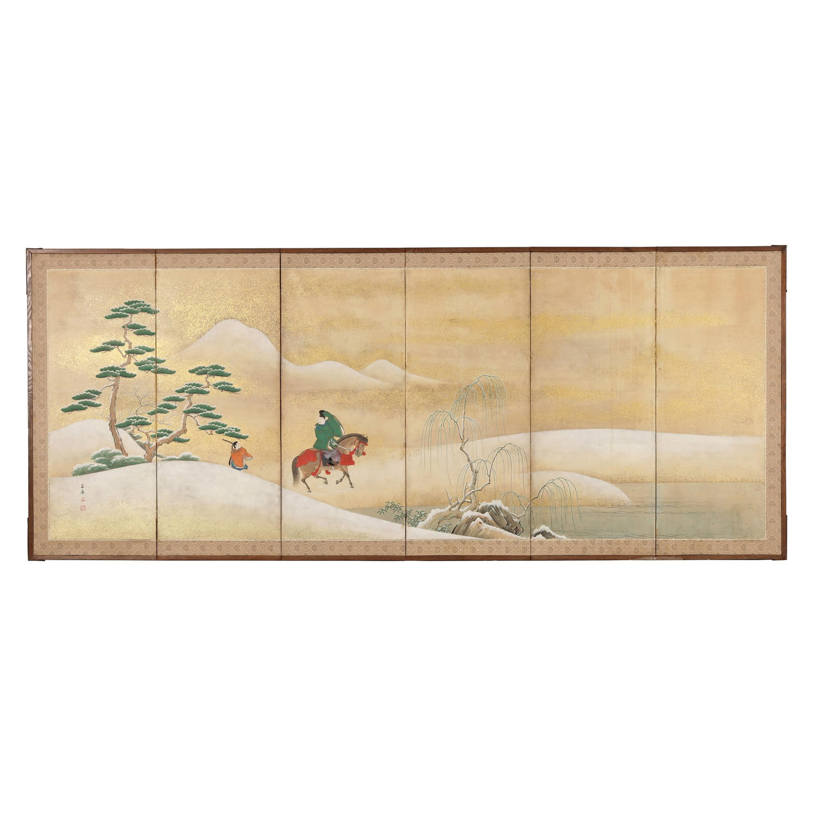 A Japanese Tosa School Six-Panel Screen from The Tale of Genji (1 of 10)