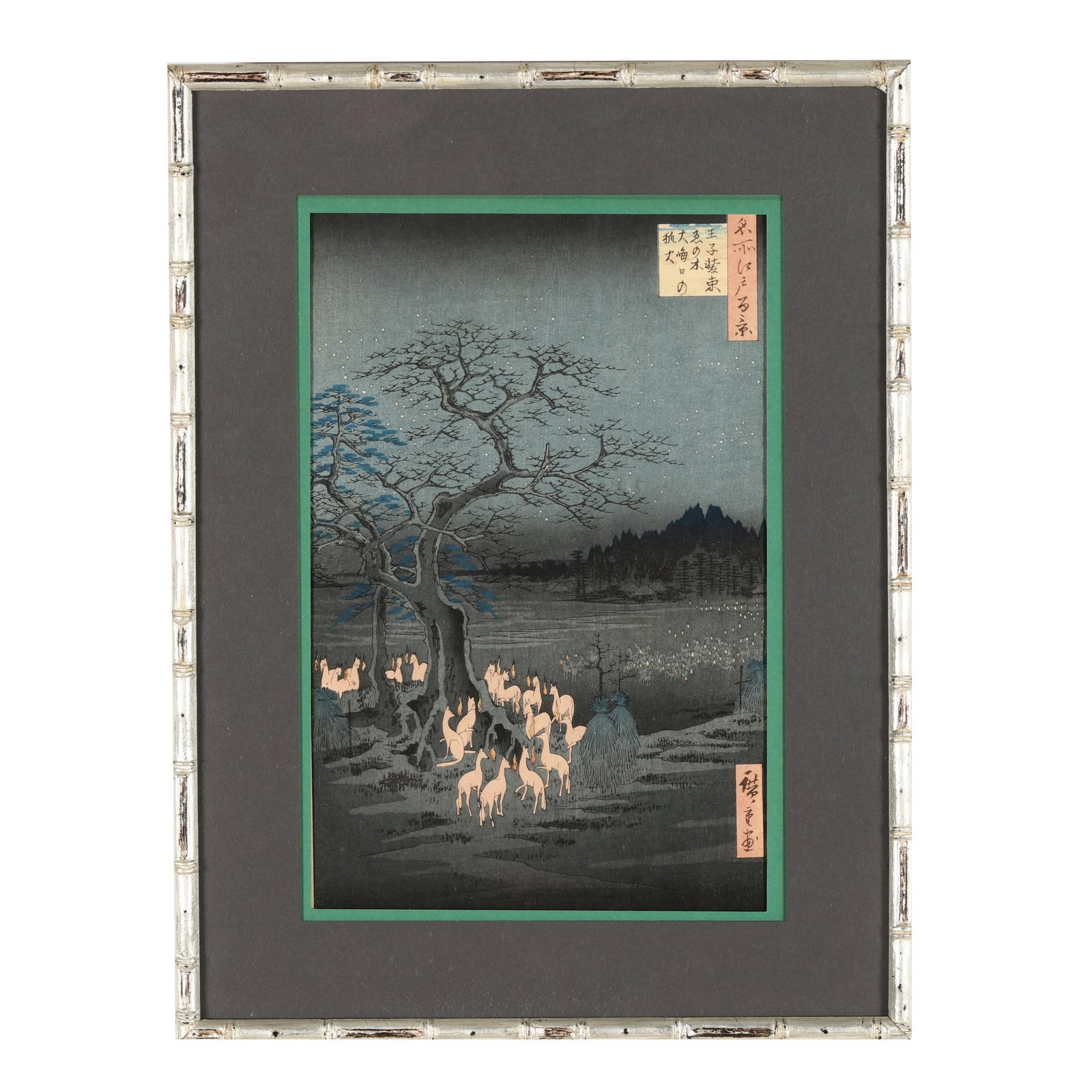 Utagawa Hiroshige (Japanese, 1797-1858), New Year's Eve Foxfires at the Changing Tree, Oji: Utagawa Hiroshige (Japanese, 1797-1858), New Year's Eve Foxfires at the Changing Tree, Oji circa 1857, woodblock print, ink and colors on paper, from the series "One Hundred Famous Views of Edo (Meish