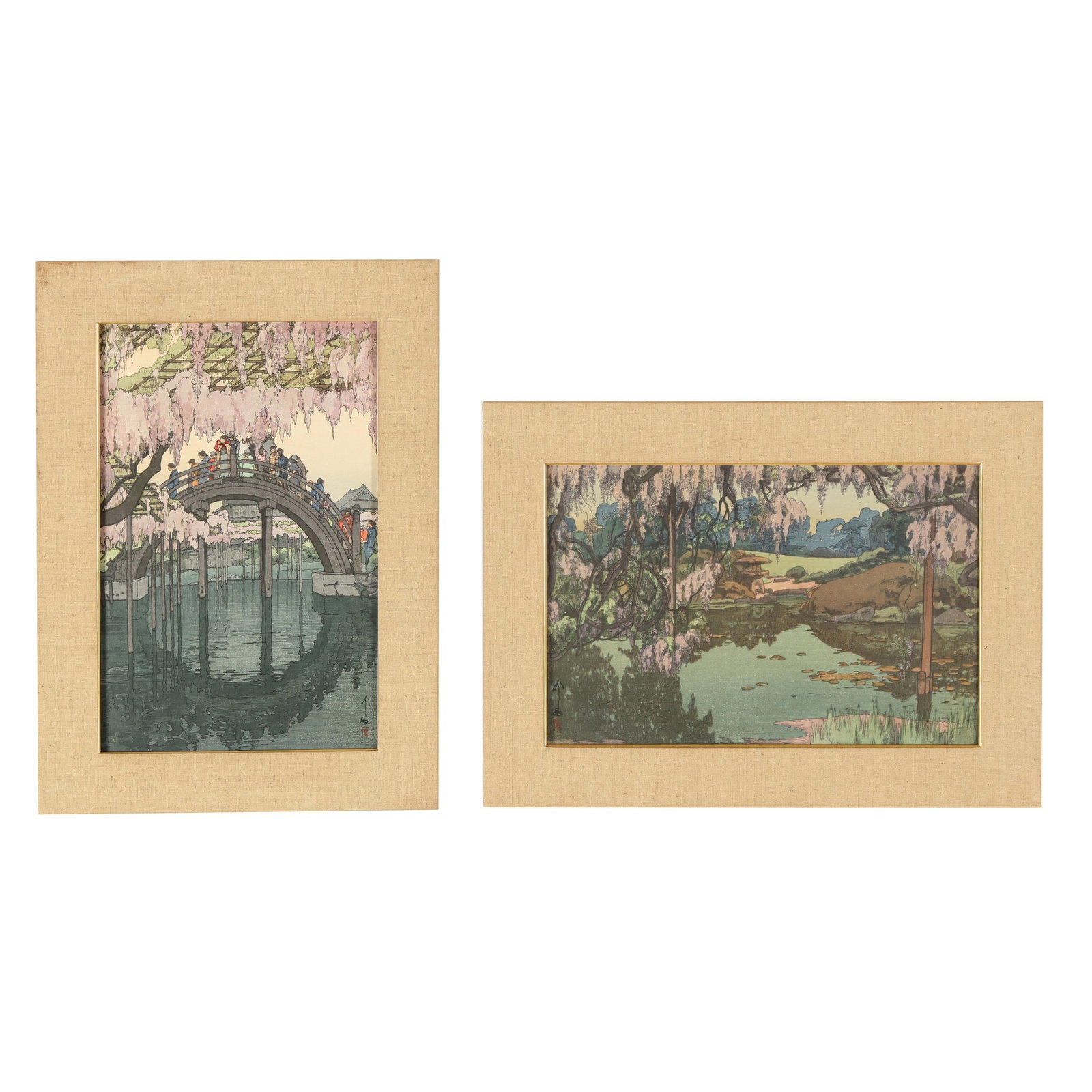 Hiroshi Yoshida (Japanese, 1876-1950), Two Woodblock Prints of Wisteria (1 of 5)