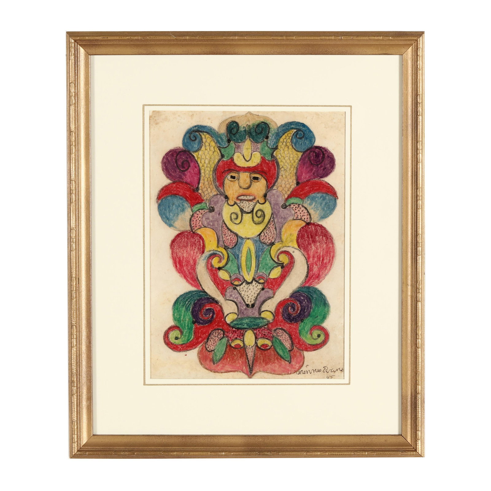 Minnie Evans (NC, 1892-1987), Untitled (mandala with face) (1 of 7)