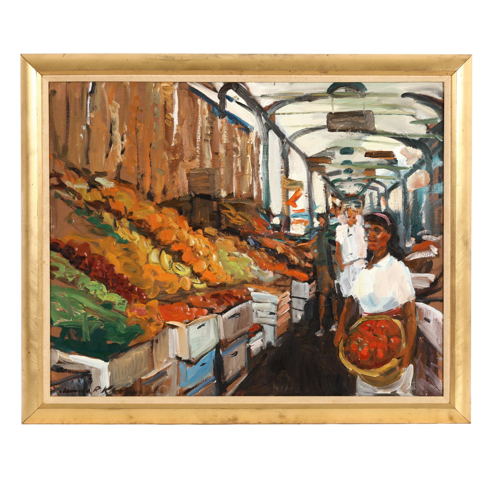 James P. Kerr (American, b. 1953), French Market: James P. Kerr (American, b. 1953), French Market oil on canvas, signed at lower left, inscribed to the stretcher, framed. Stretcher size 28 x 34 in.; Frame dimensions 30 x 24 in. Born in Buffalo, New 