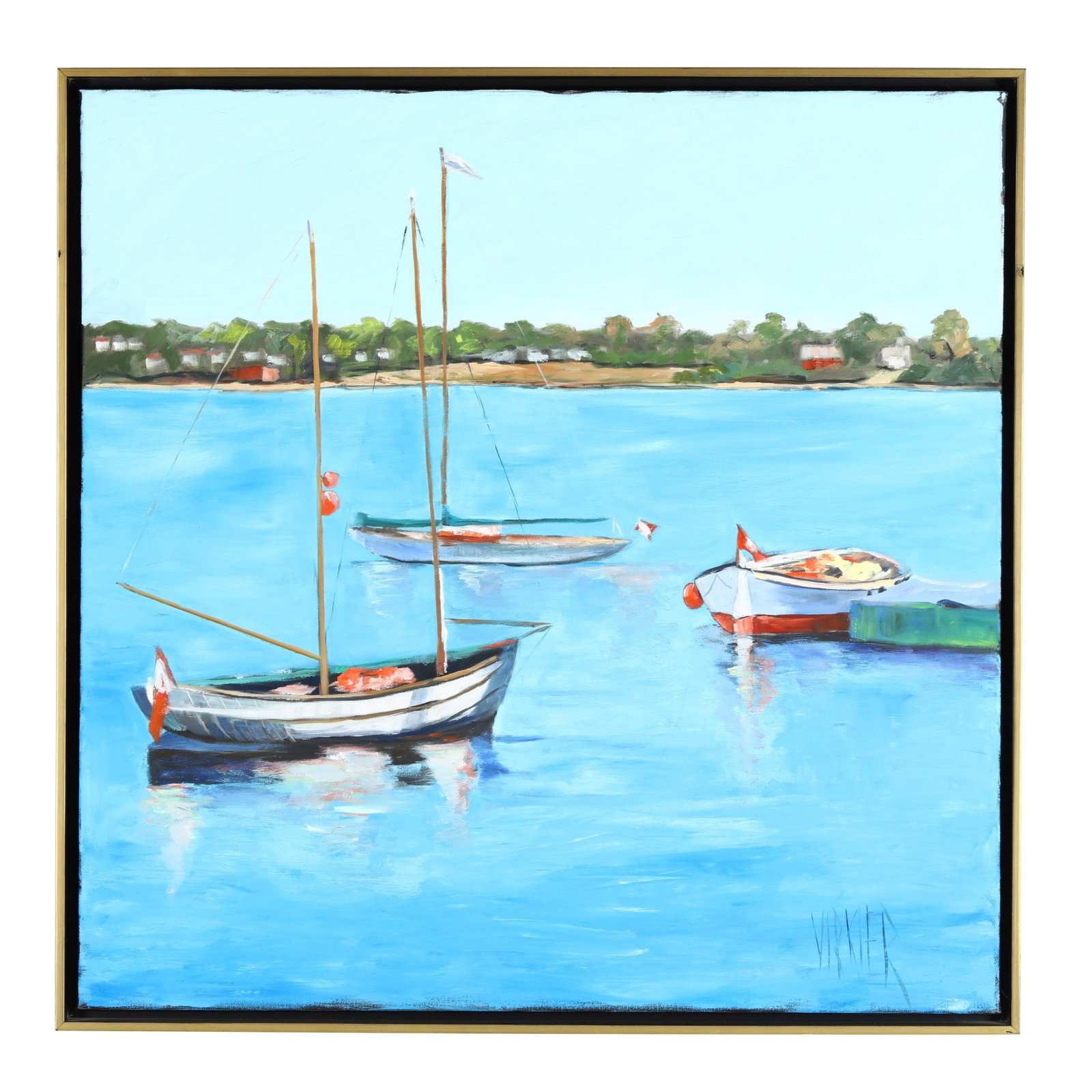 Diane Virkler (NC, 1944-2022), Atlantic Coast: Diane Virkler (NC, 1944-2022), Atlantic Coast oil on canvas, signed at lower right, presented in a floater frame. Stretcher size 36 x 36 in.; Frame dimensions 37 3/4 x 37 3/4 in. Diane Virkler was bor