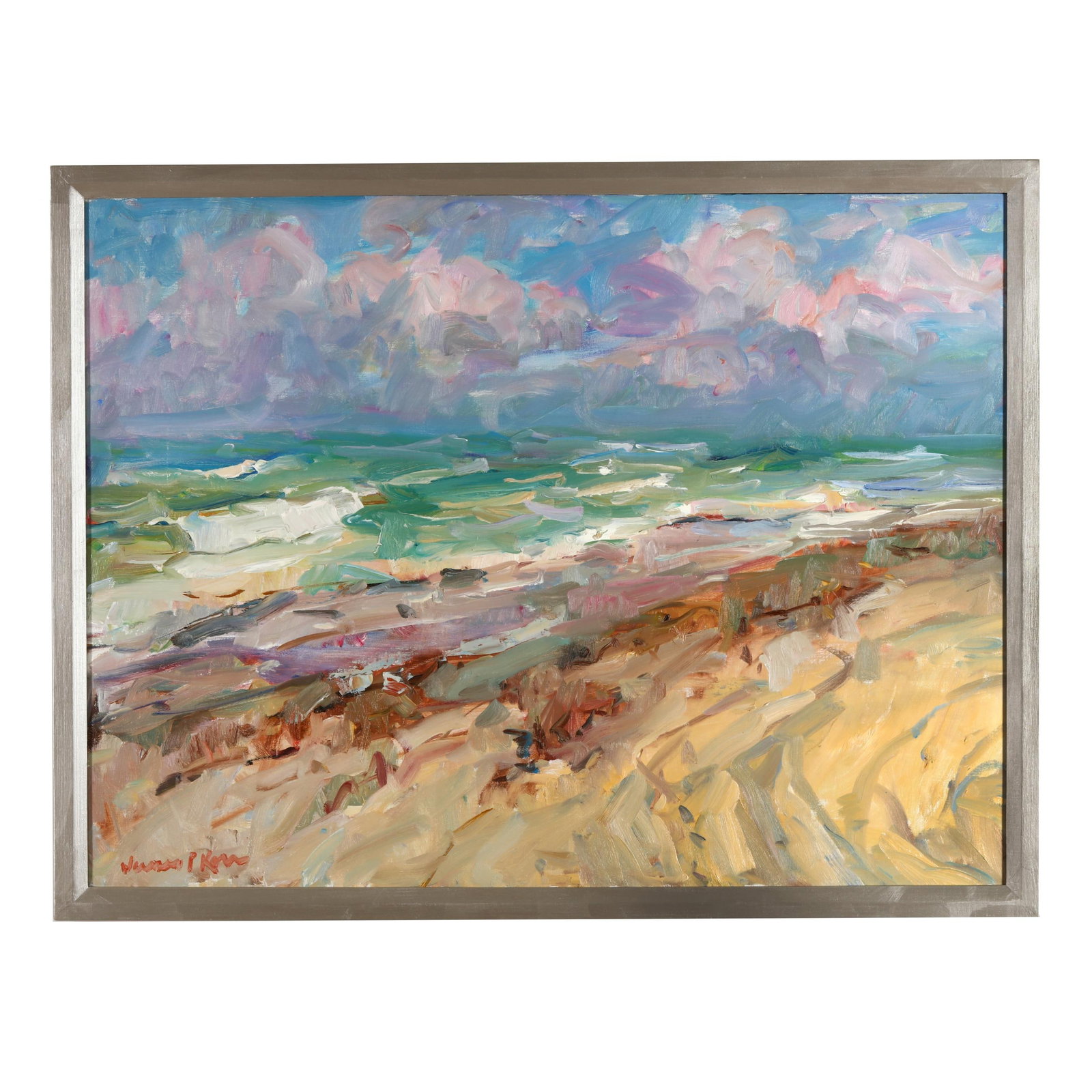 James P. Kerr (American, b. 1953), Almost High Tide: James P. Kerr (American, b. 1953), Almost High Tide oil on linen canvas, signed at lower left, inscribed to verso, framed. Stretcher size 36 x 48 in.; Frame dimensions 39 x 51 in. Born in Buffalo, New