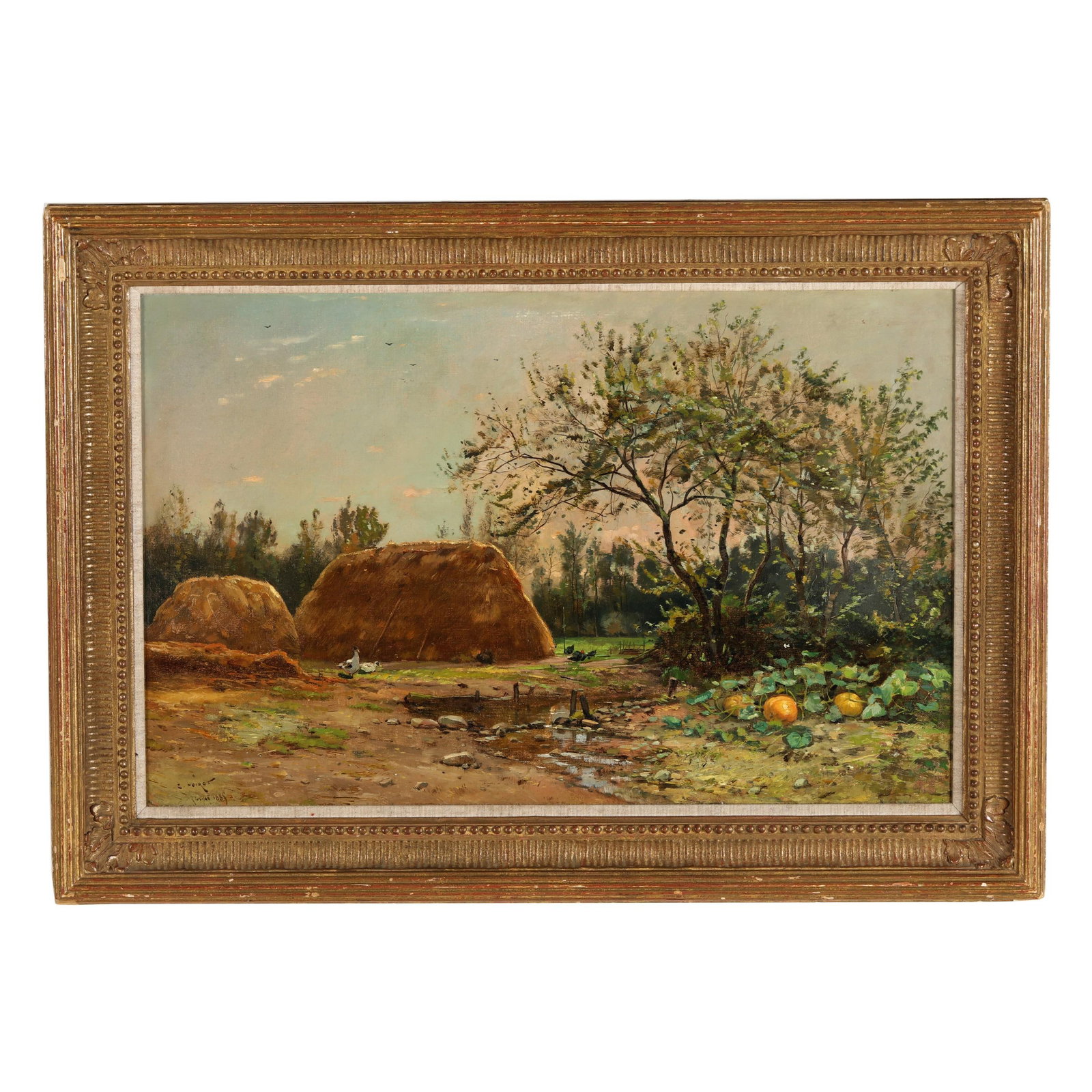 Emile Noirot (French, 1853-1924), Haystacks at Dusk (1 of 6)
