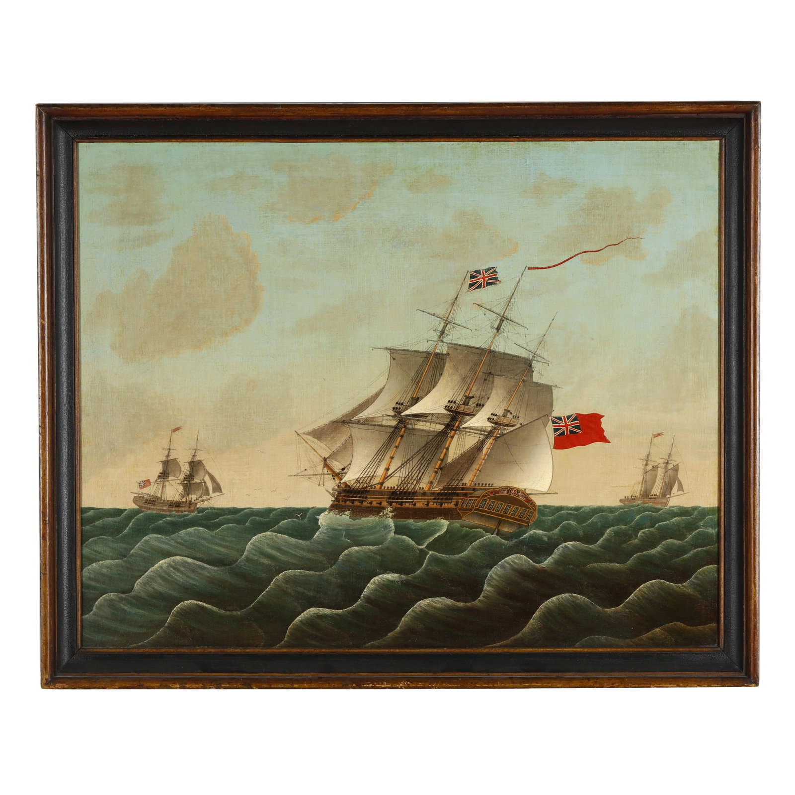 Manner of Thomas Buttersworth (Isle of Wight 1768-1842 London), Three Ships on Choppy Sea (1 of 5)