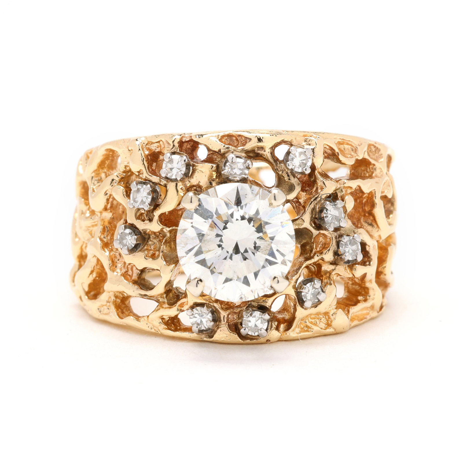 Gold and 1.92 Carat Diamond Nugget Motif Ring (1 of 7)