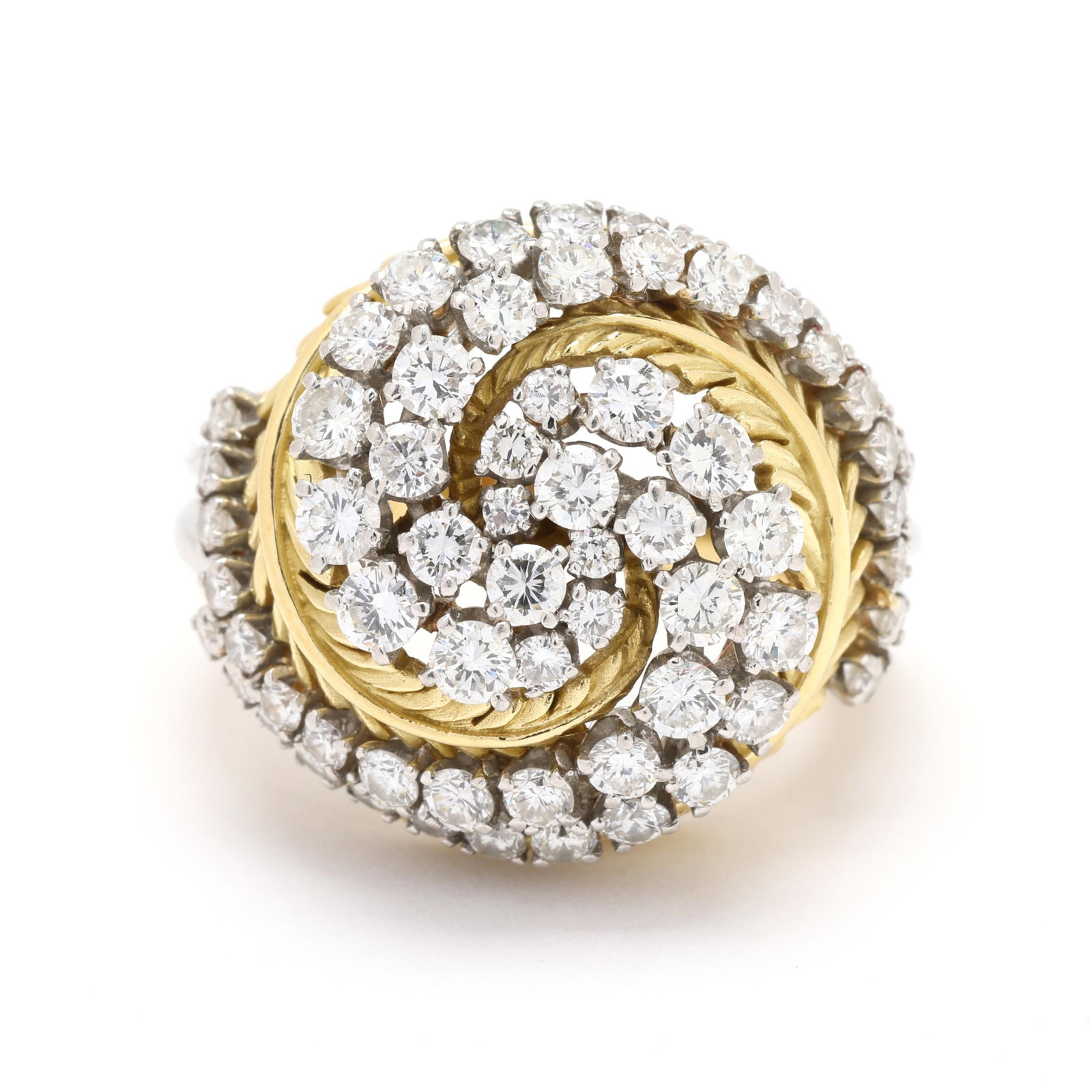 Vintage Bi-Color Gold and Diamond Feather Motif Dome Ring (1 of 6)