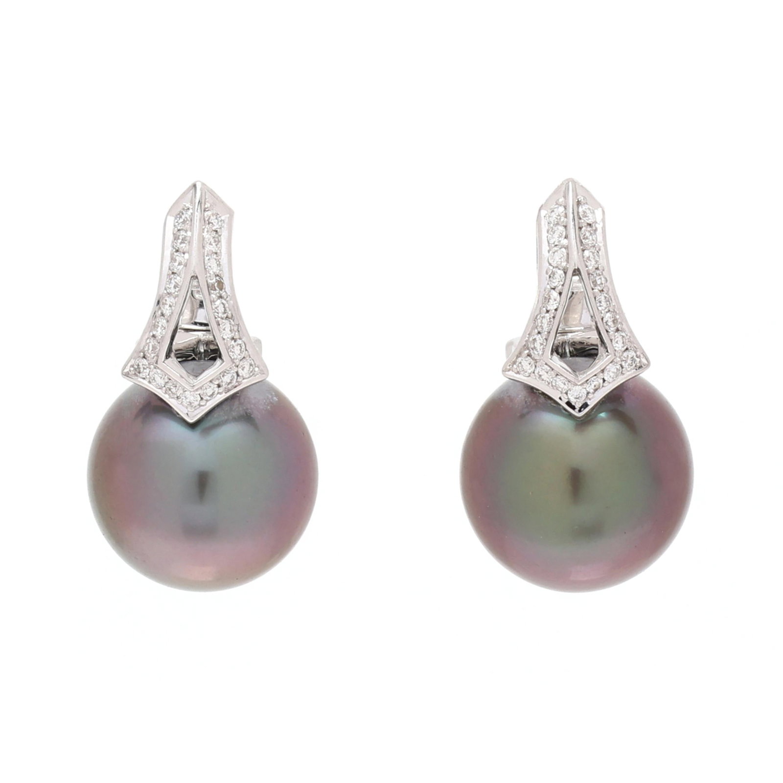 White Gold, Tahitian Pearl, and Diamond Earrings, Mikimoto (1 of 3)