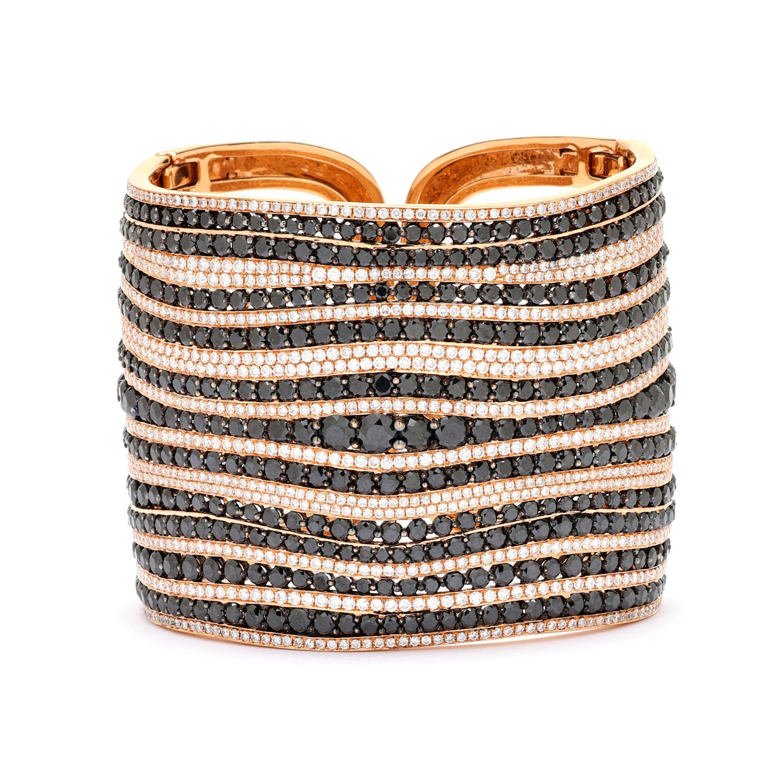 Rose Gold, Diamond, and Black Diamond Waves Cuff Bracelet, Julian Joailliers (1 of 7)