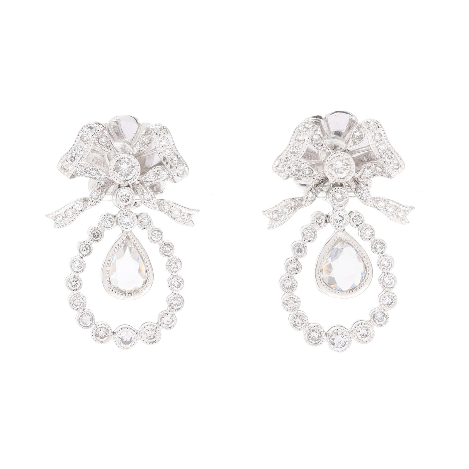 White Gold and Diamond Bow Motif Dangle Earrings (1 of 4)