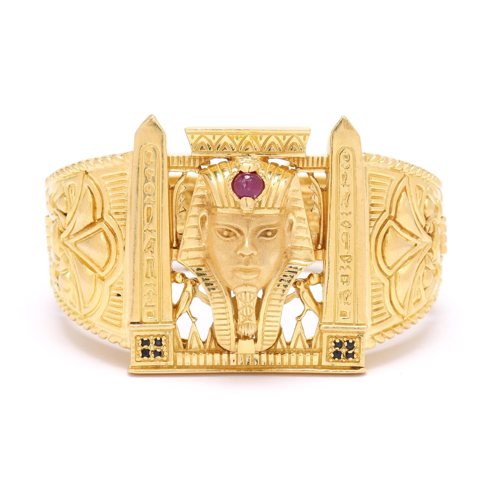 Vintage Gold and Gem-Set Egyptian Motif Bangle Bracelet (1 of 7)