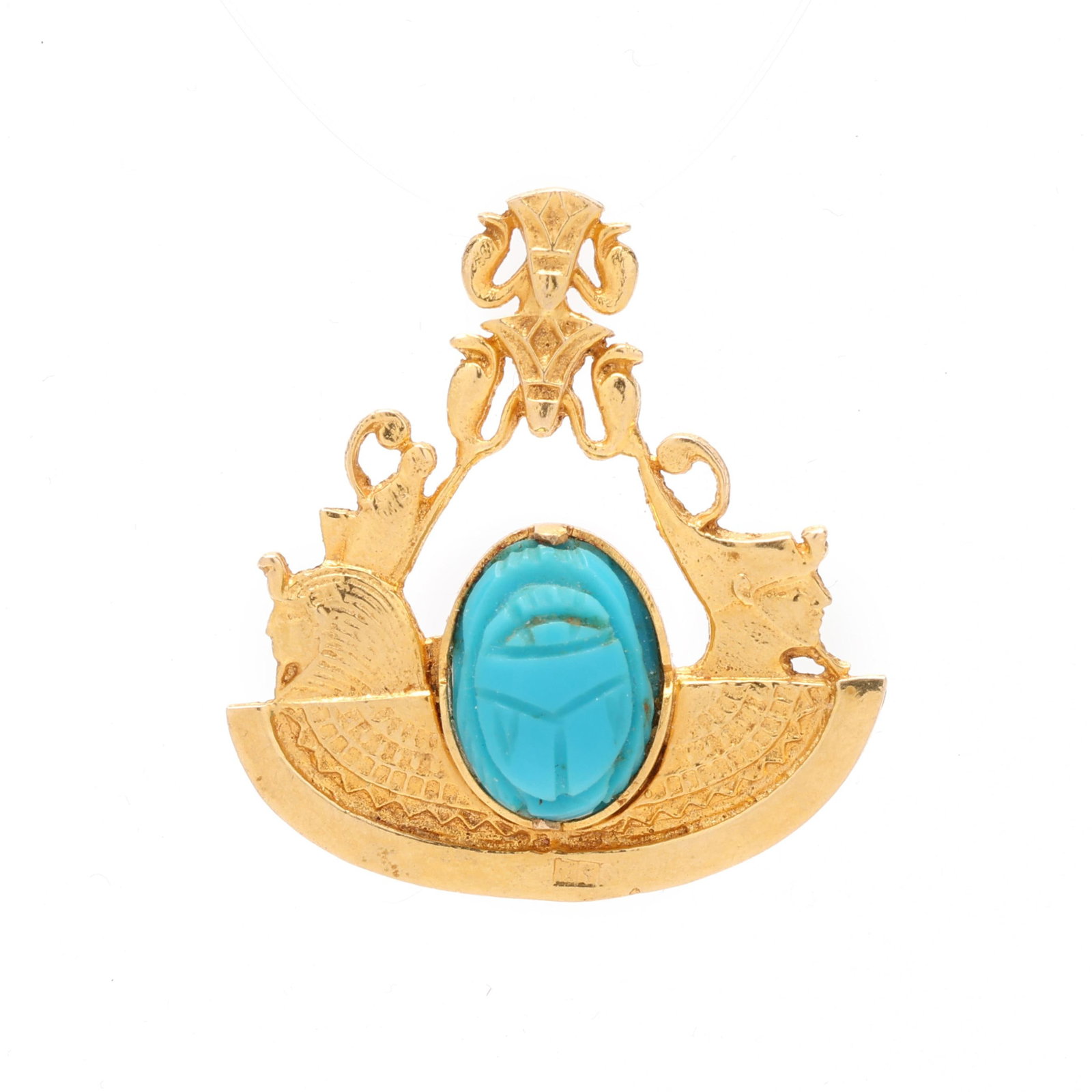 Vintage Gold and Carved Turquoise Scarab and Pharaoh Motif Pendant, Egypt (1 of 4)