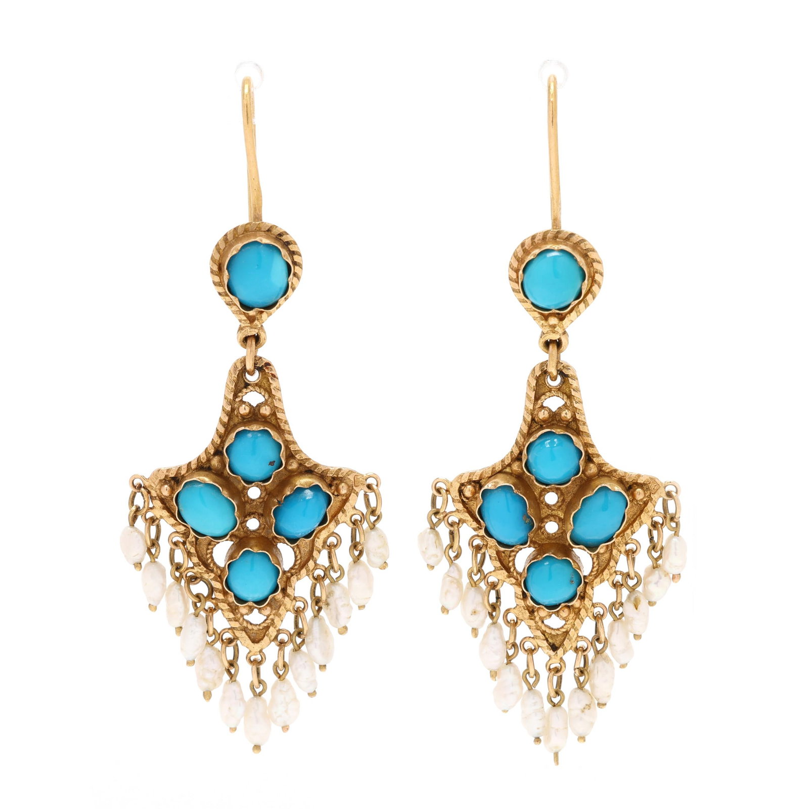 Vintage Gold, Turquoise, and Pearl Earrings, Egypt (1 of 3)