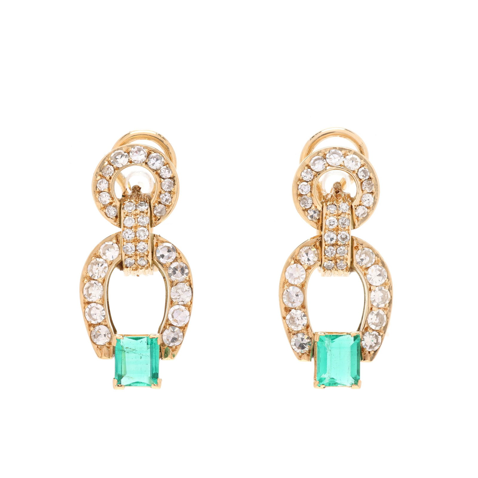 Gold, Diamond, and Emerald Buckle Motif Earrings (1 of 2)