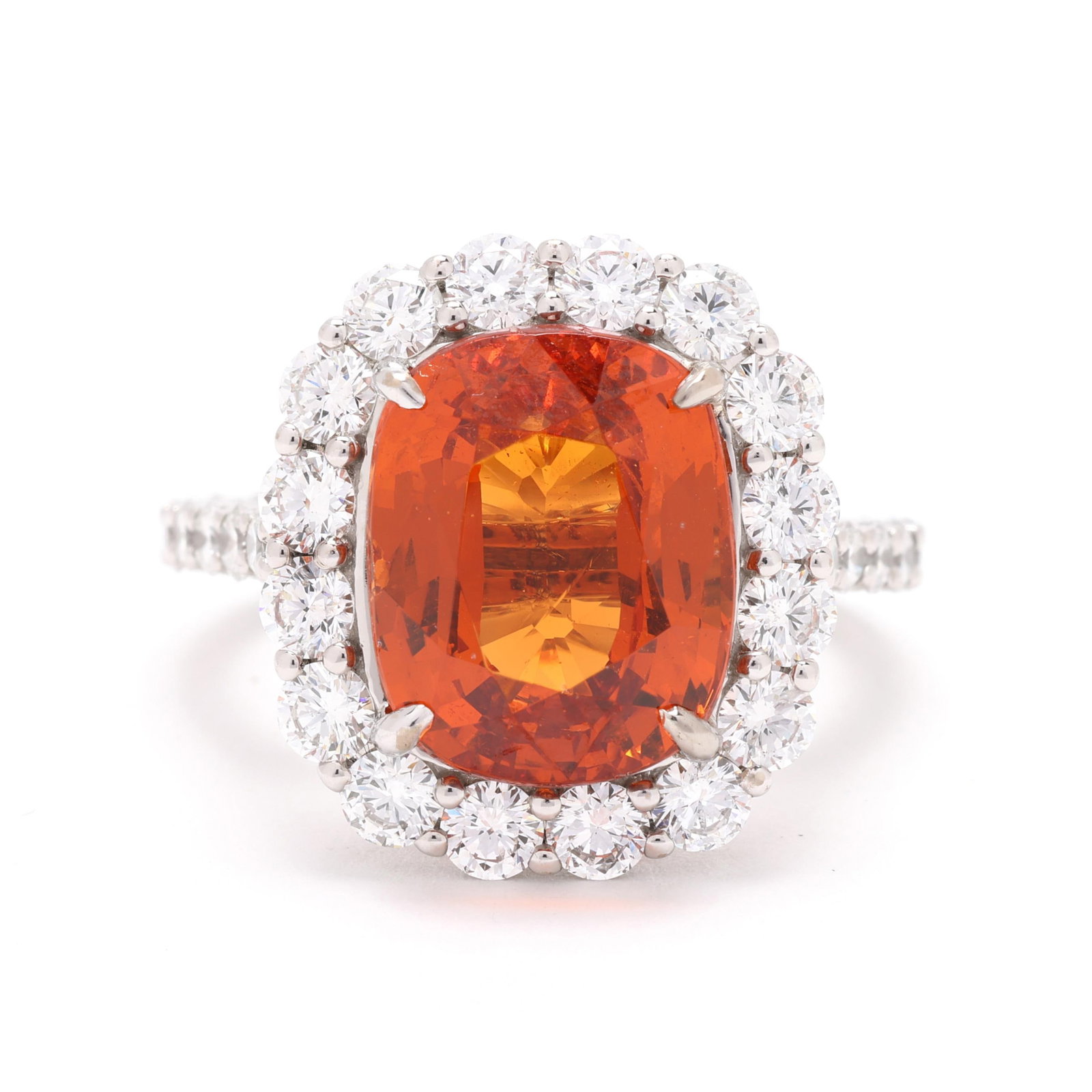 White Gold, Diamond, and Spessartine Garnet Ring: White Gold, Diamond, and Spessartine Garnet Ring