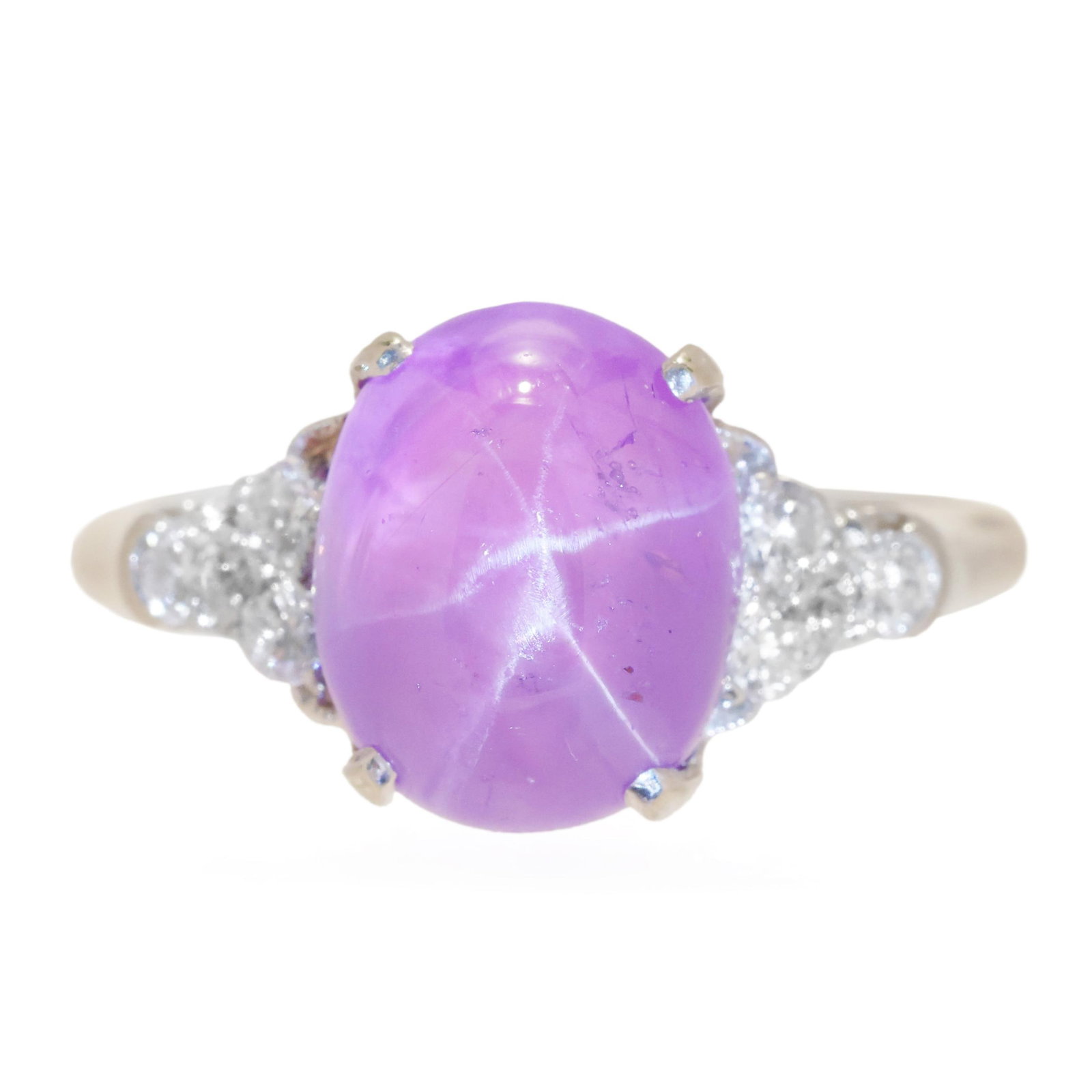 White Gold, Purple Star Sapphire, and Diamond Ring: White Gold, Purple Star Sapphire, and Diamond Ring