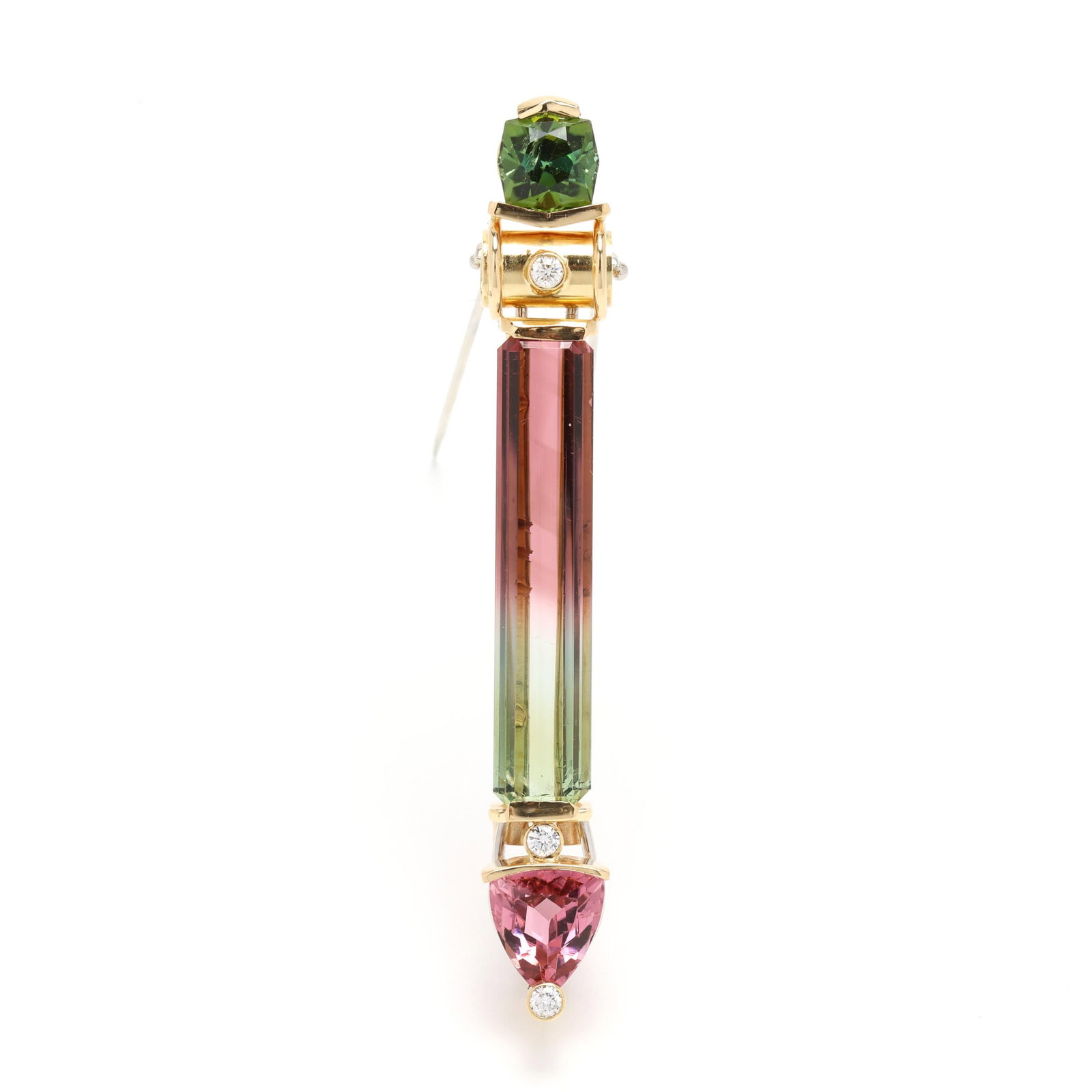 Gold, Tourmaline, and Diamond Pendant / Brooch, Jewelsmith: Gold, Tourmaline, and Diamond Pendant / Brooch, Jewelsmith