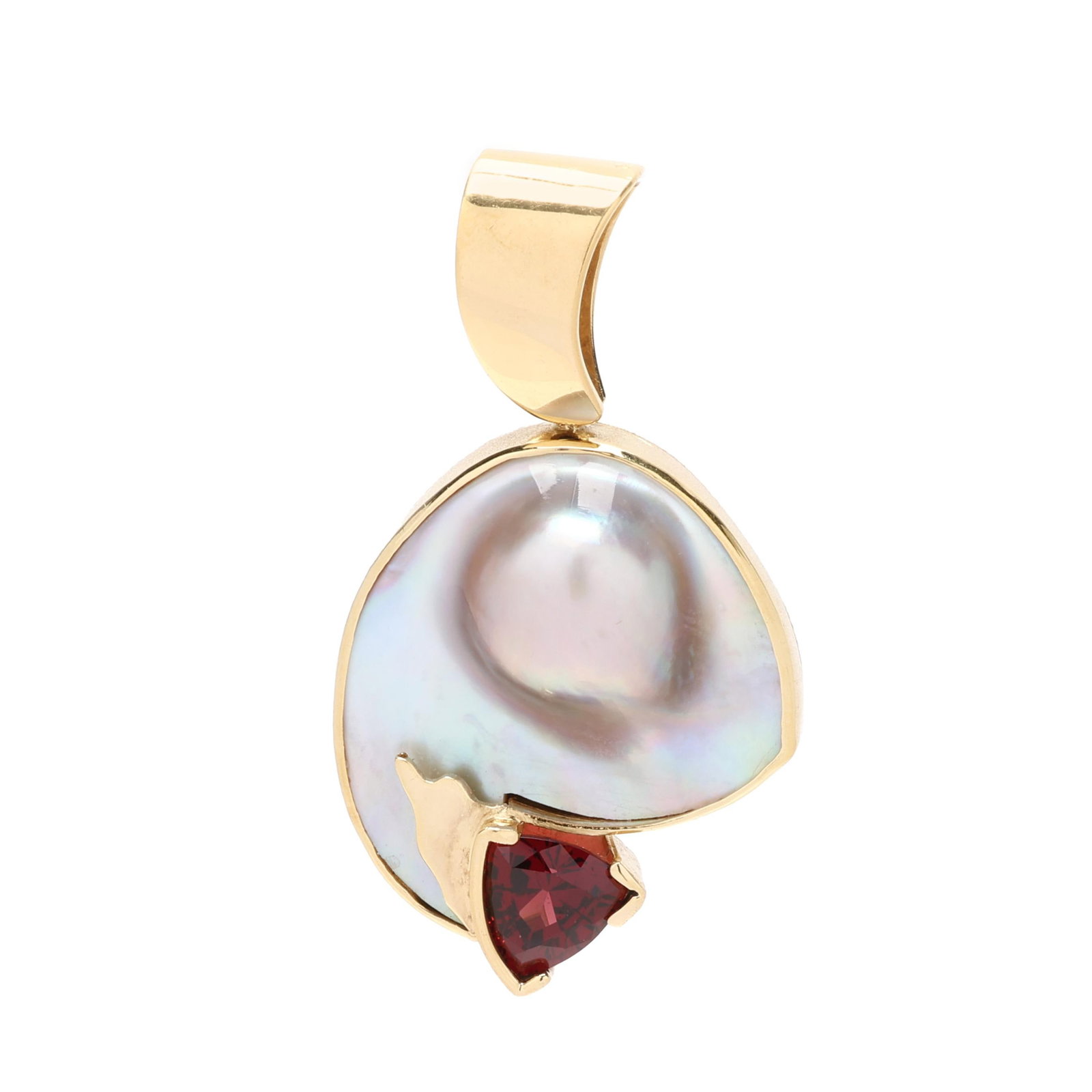 Gold, Blister Pearl, and Garnet Pendant, Jewelsmith (1 of 3)