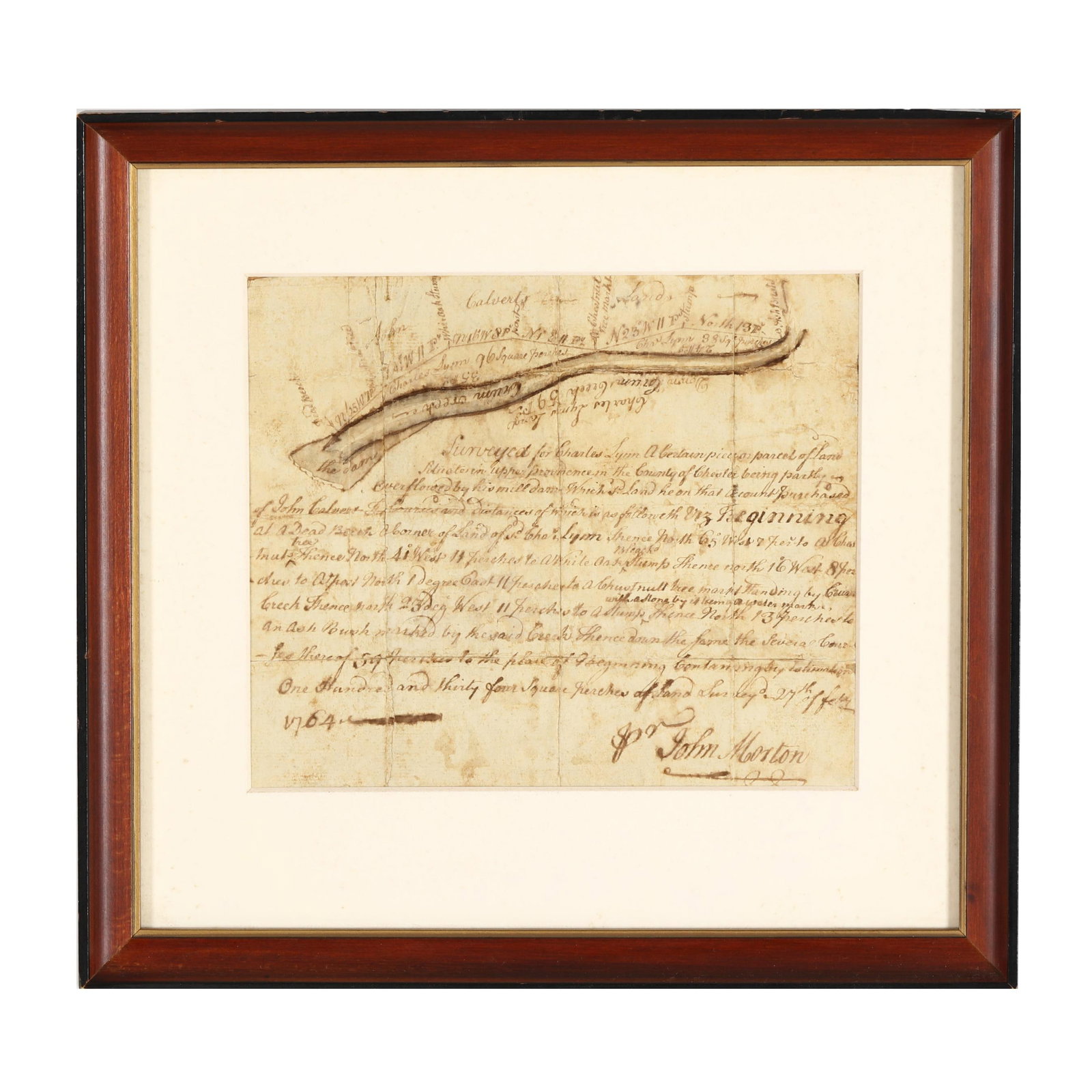 John Morton, Signer of the Declaration of Independence, Signed Land Survey from 1764 (1 of 7)