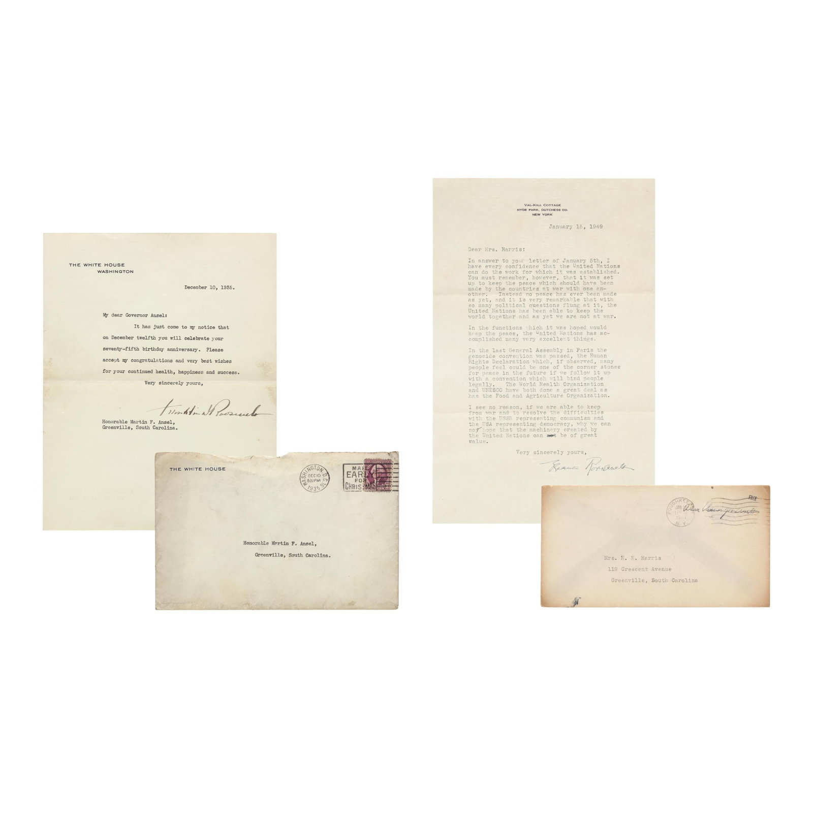 Franklin and Eleanor Roosevelt, Two Typed Letters Signed (1 of 12)