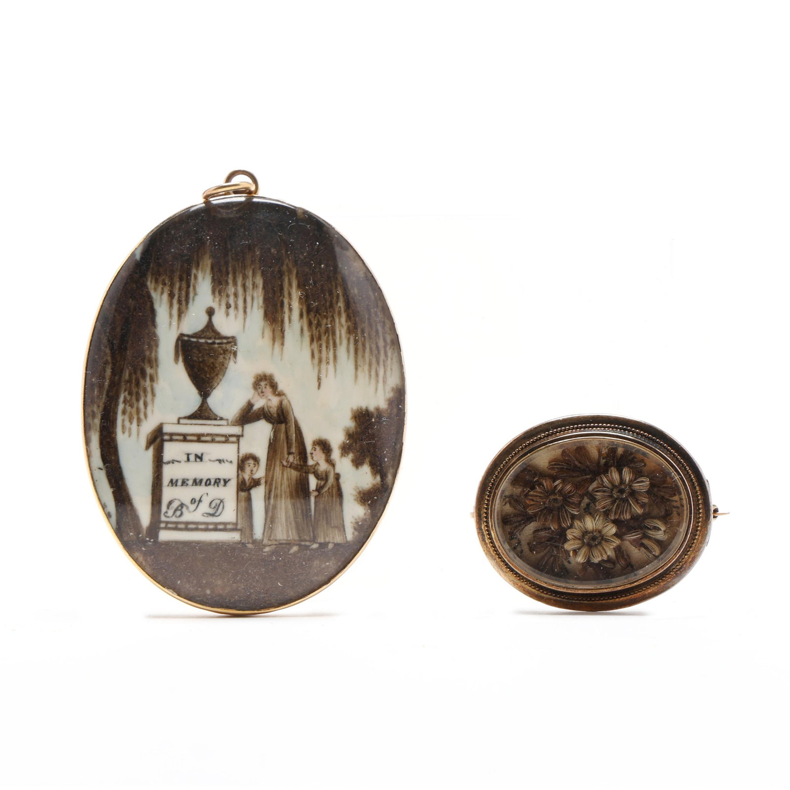 American School (Late 18th Century), 14K Gold Cased Mourning Locket and Hair Brooch (1 of 4)