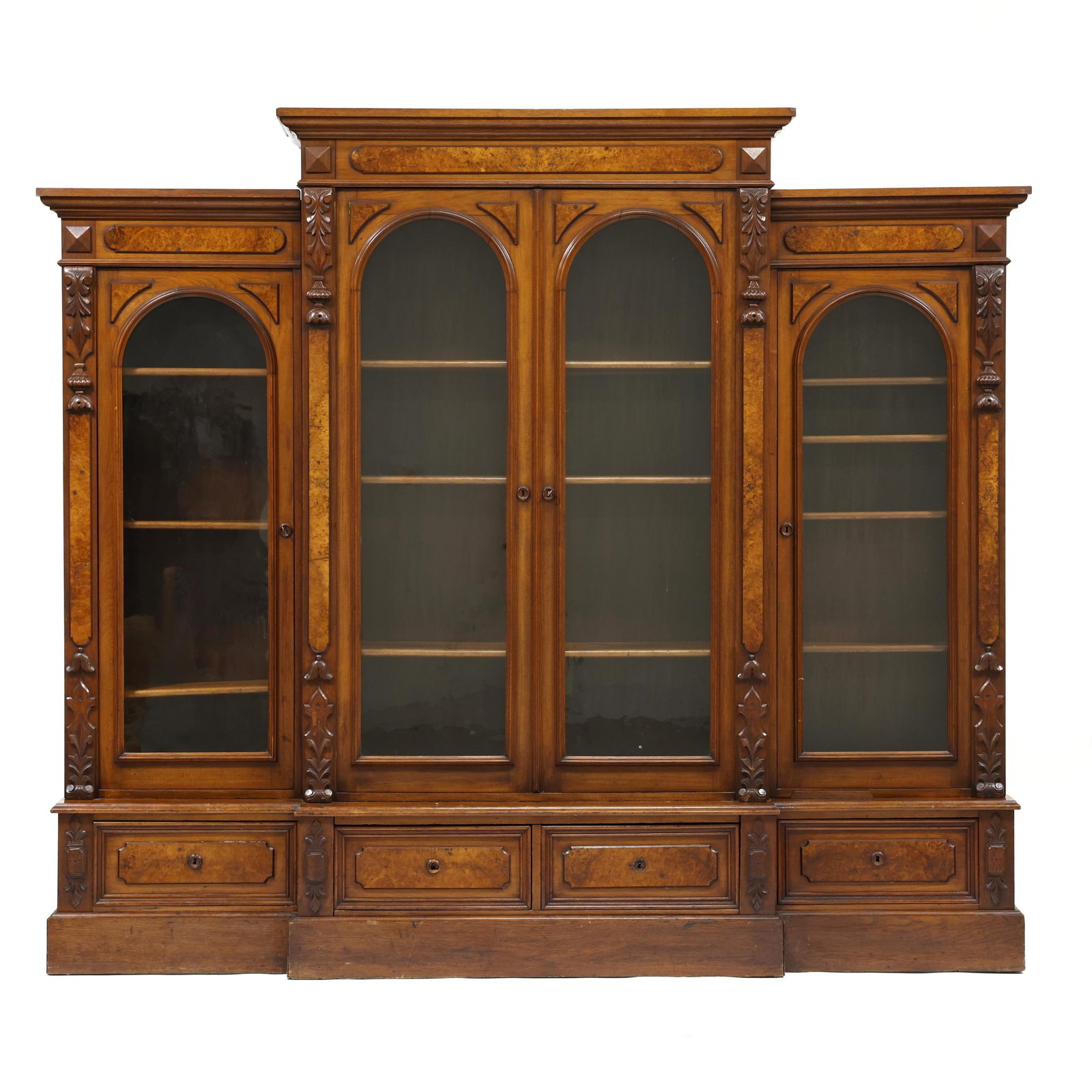 American Renaissance Revival Walnut Triple Bookcase (1 of 20)