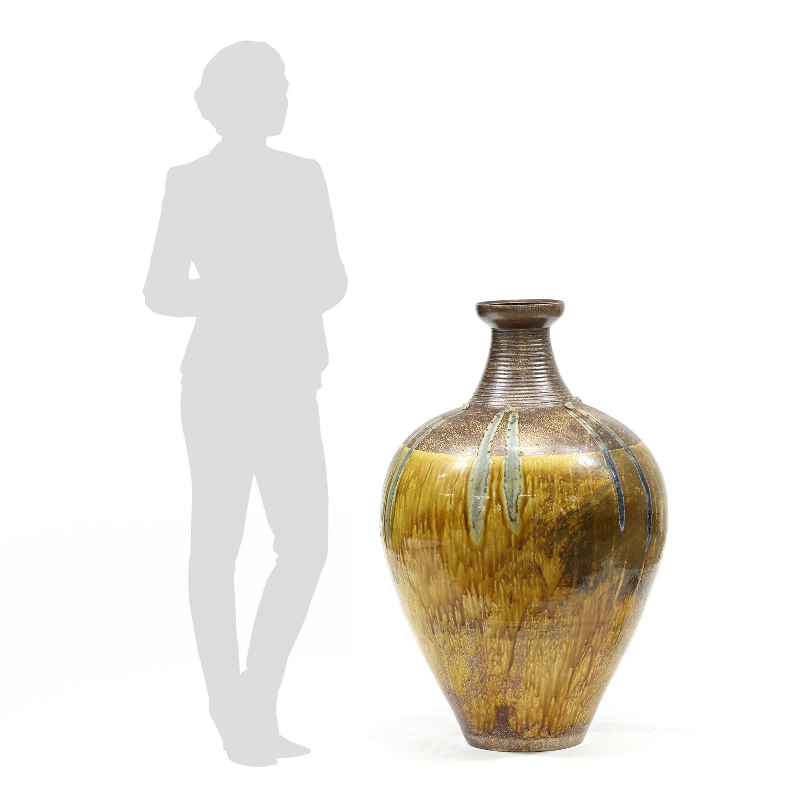 Mark Hewitt (NC), Monumental Stoneware Floor Vessel with Glass Runs and Inscription (1 of 10)