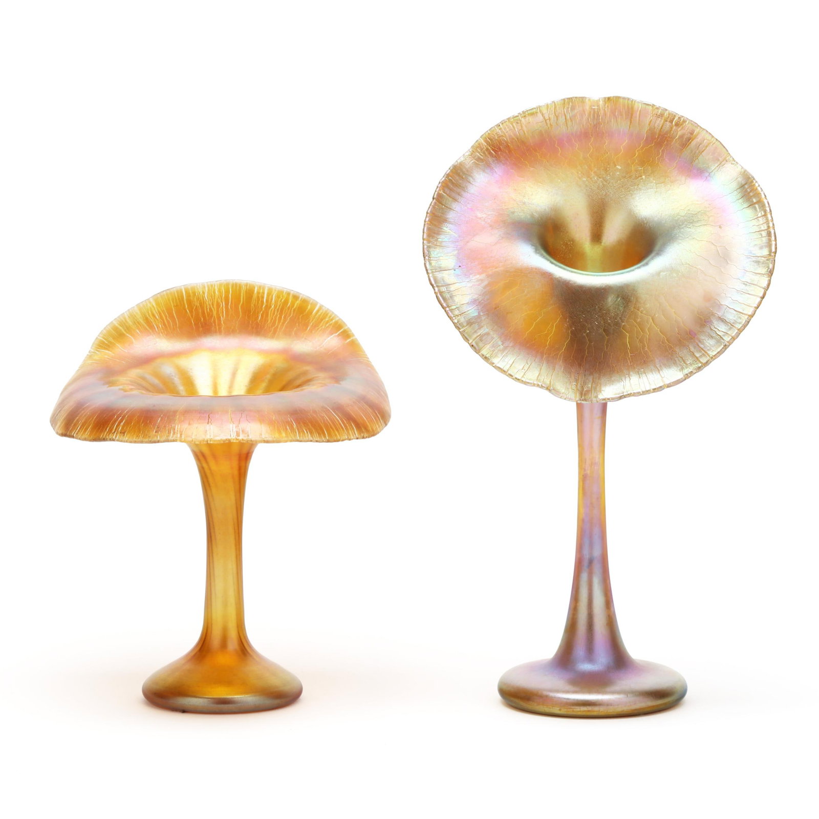 Two Quezal Jack-in-the-Pulpit Glass Vases (1 of 9)