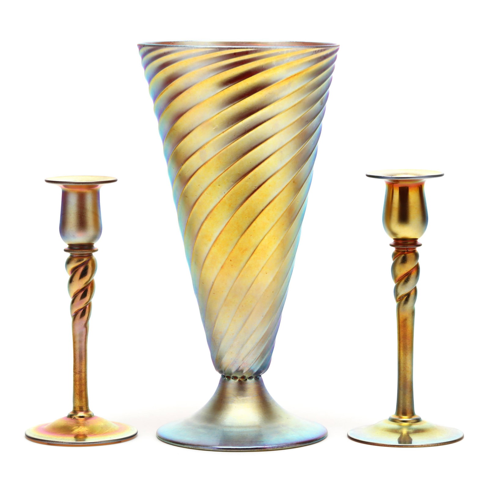 Assembled Steuben Three Piece Aurene Garniture (1 of 11)