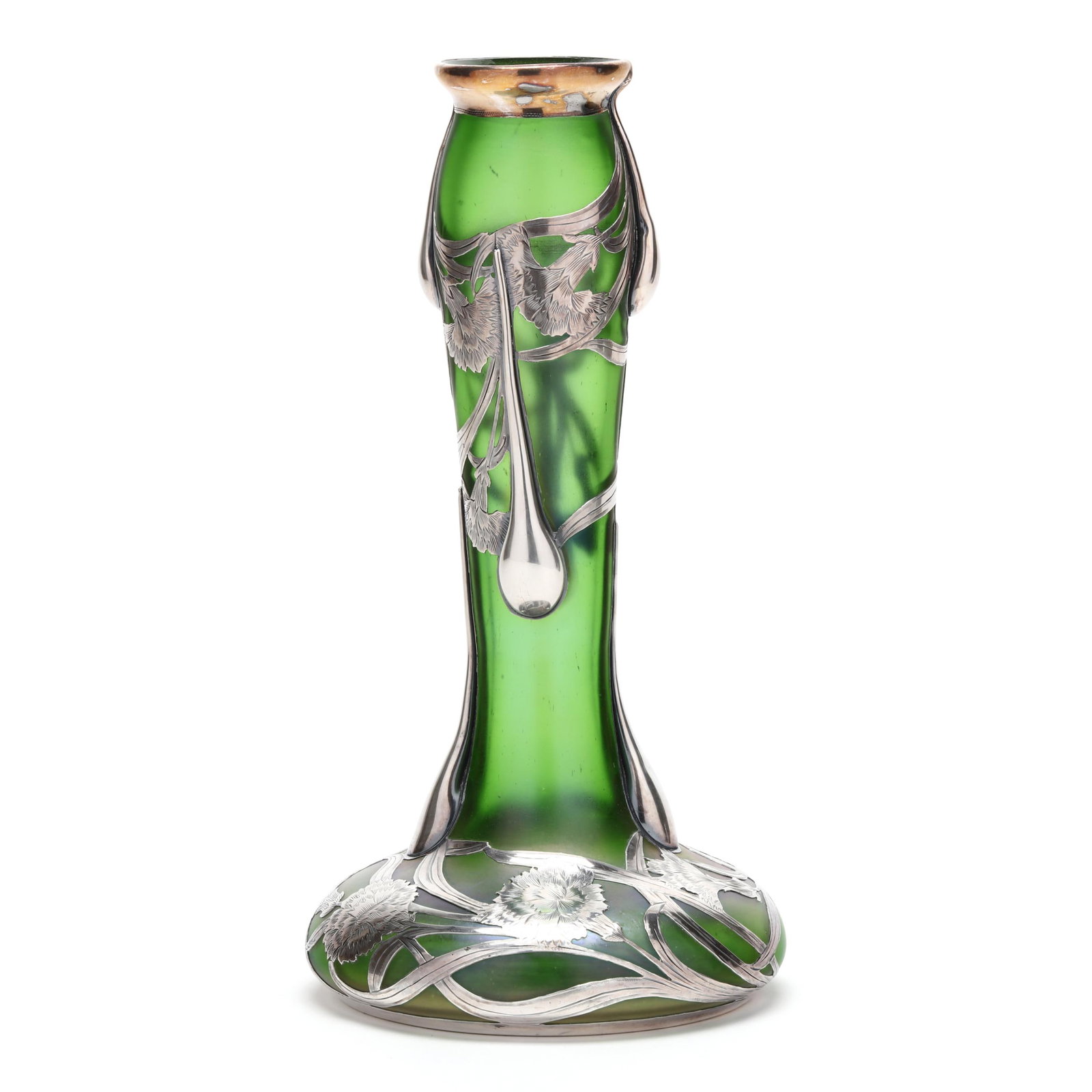 Loetz, Green Iridescent Glass Vase with Silver Deposit (1 of 8)