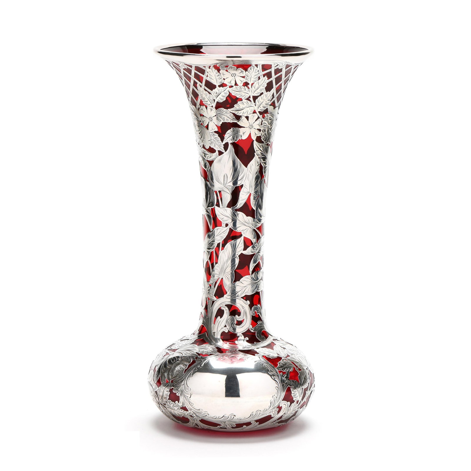 Large Silver Deposit Ruby Glass Vase (1 of 6)