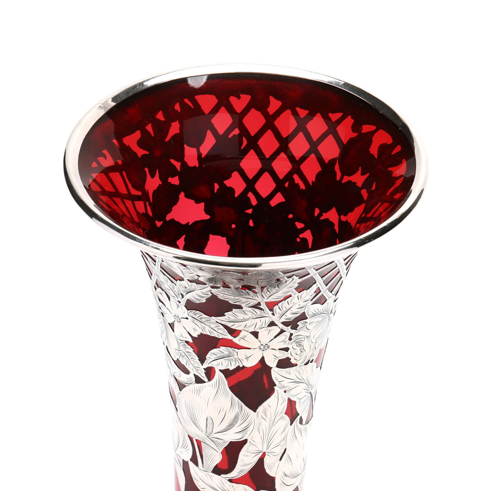 Large Silver Deposit Ruby Glass Vase - 2