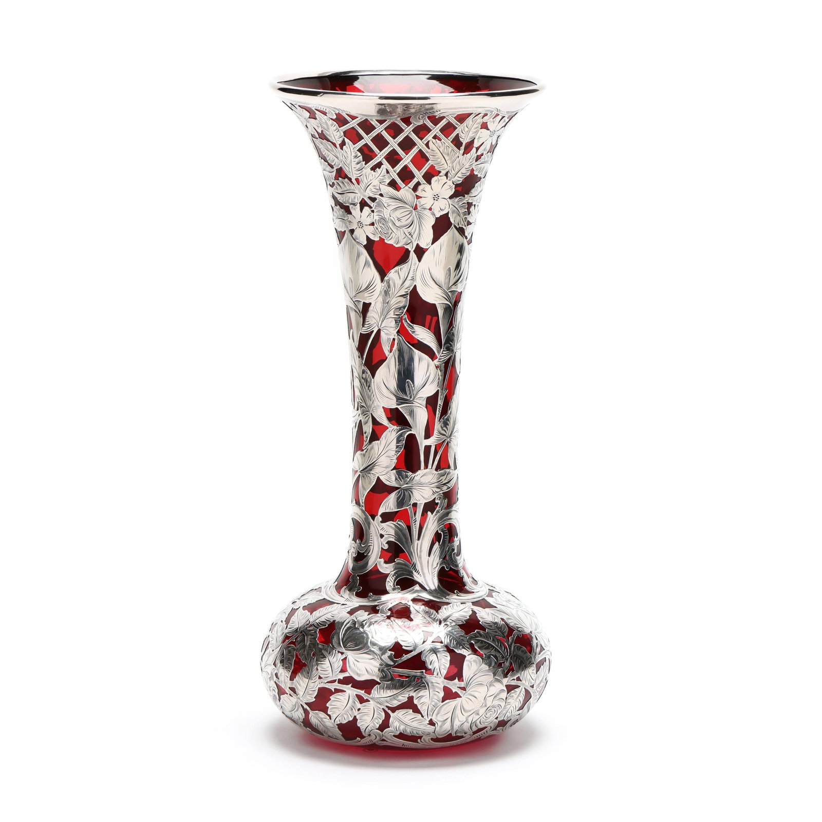 Large Silver Deposit Ruby Glass Vase - 3