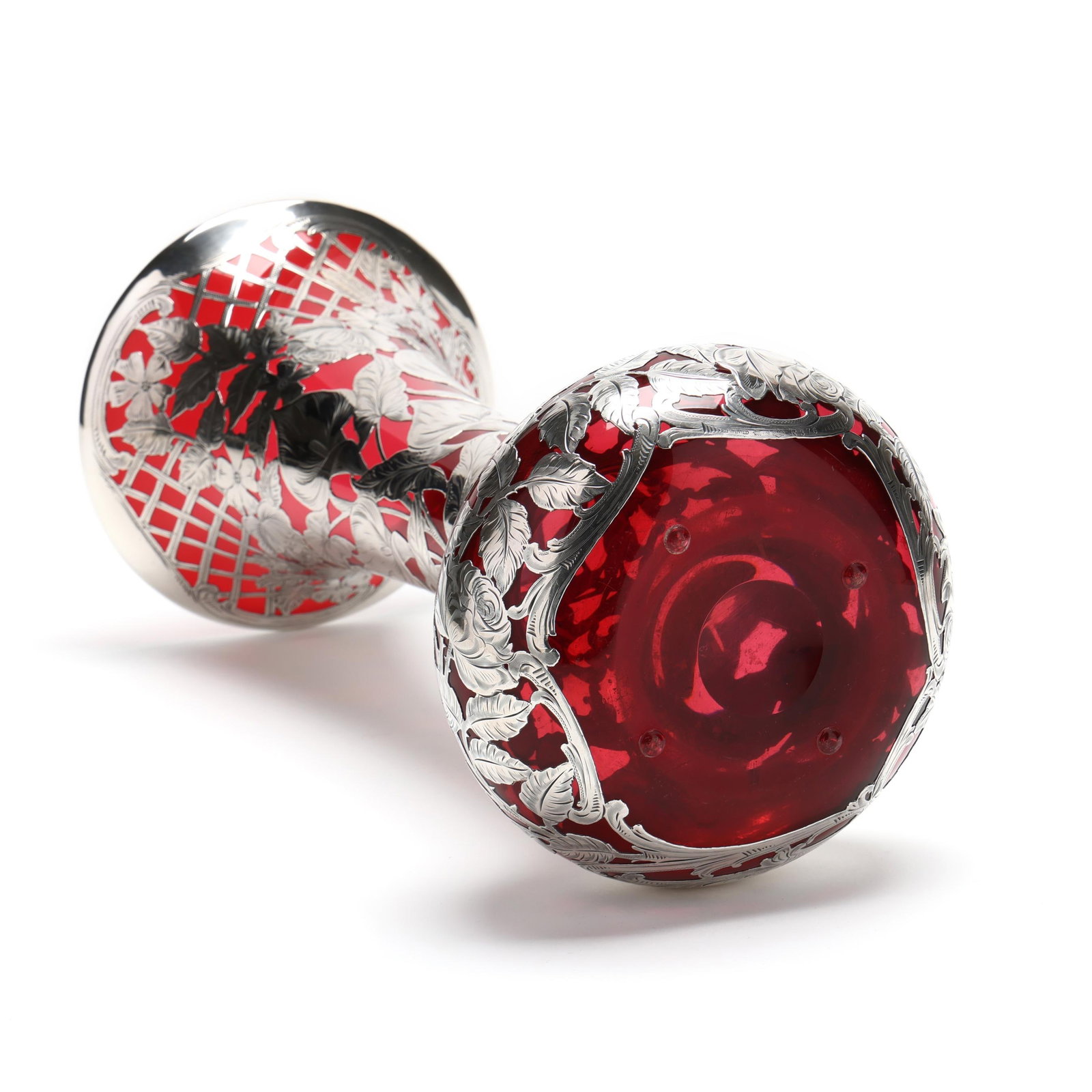 Large Silver Deposit Ruby Glass Vase - 4
