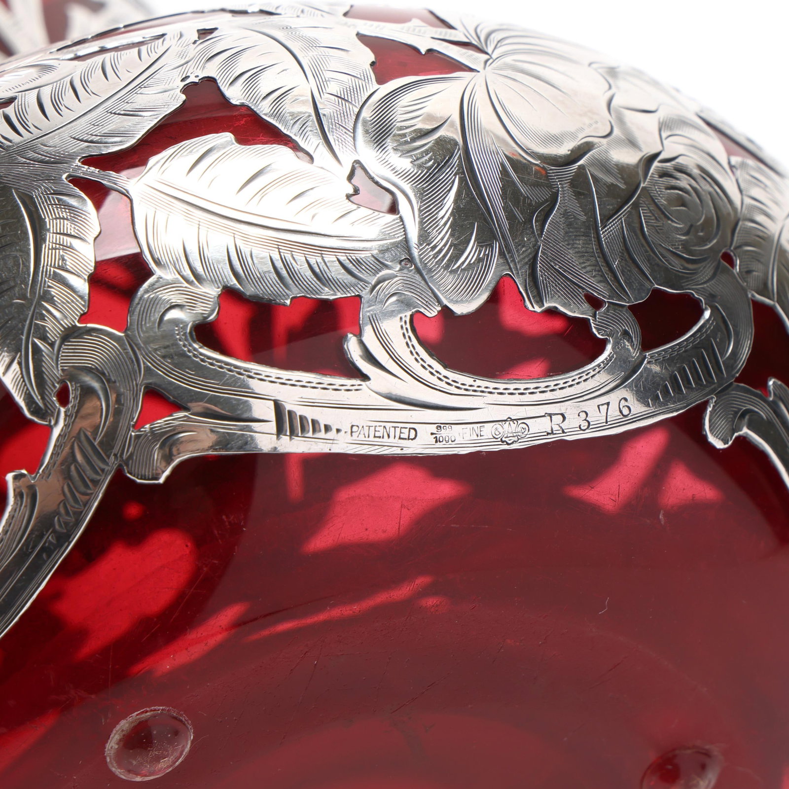 Large Silver Deposit Ruby Glass Vase - 5