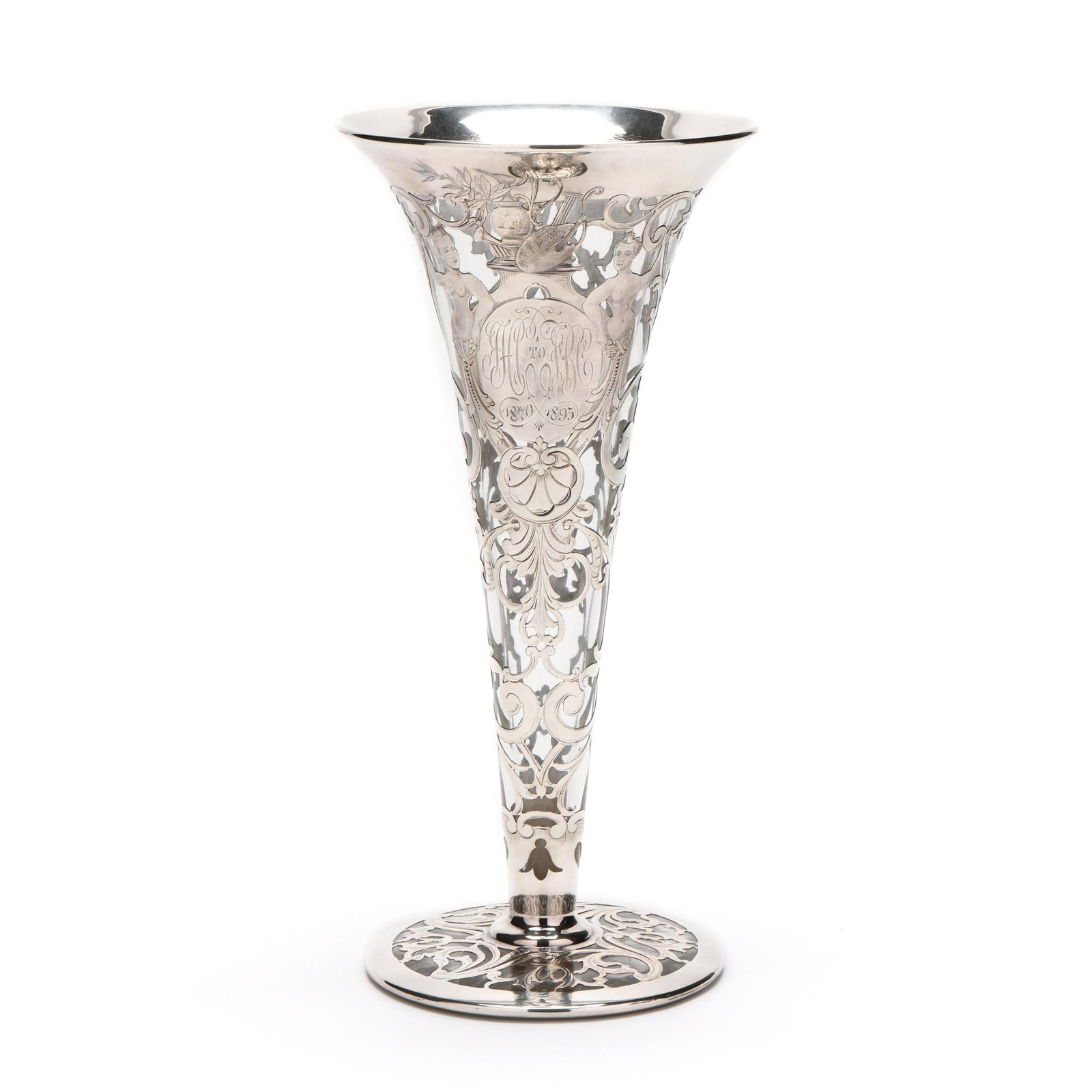 Large Early Silver Deposit Glass Presentation Trumpet Vase (1 of 7)