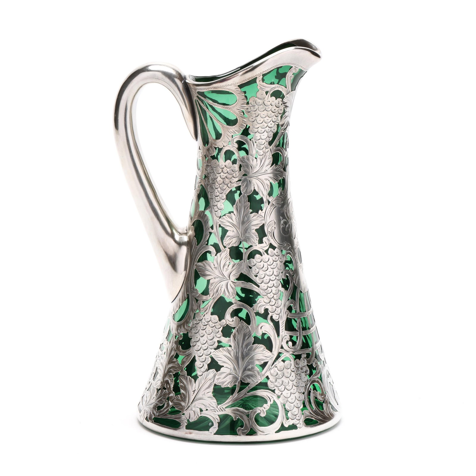 Steuben, Fine Silver Deposit and Emerald Green Glass Pitcher (1 of 9)