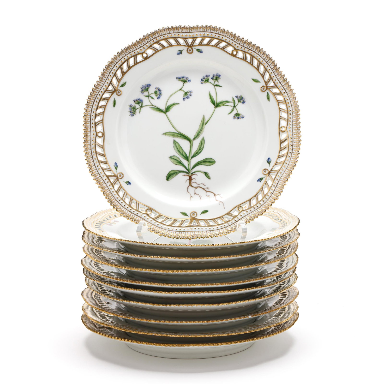 Royal Copenhagen, Set of Ten Pierced Porcelain Luncheon Plates: Royal Copenhagen, Set of Ten
