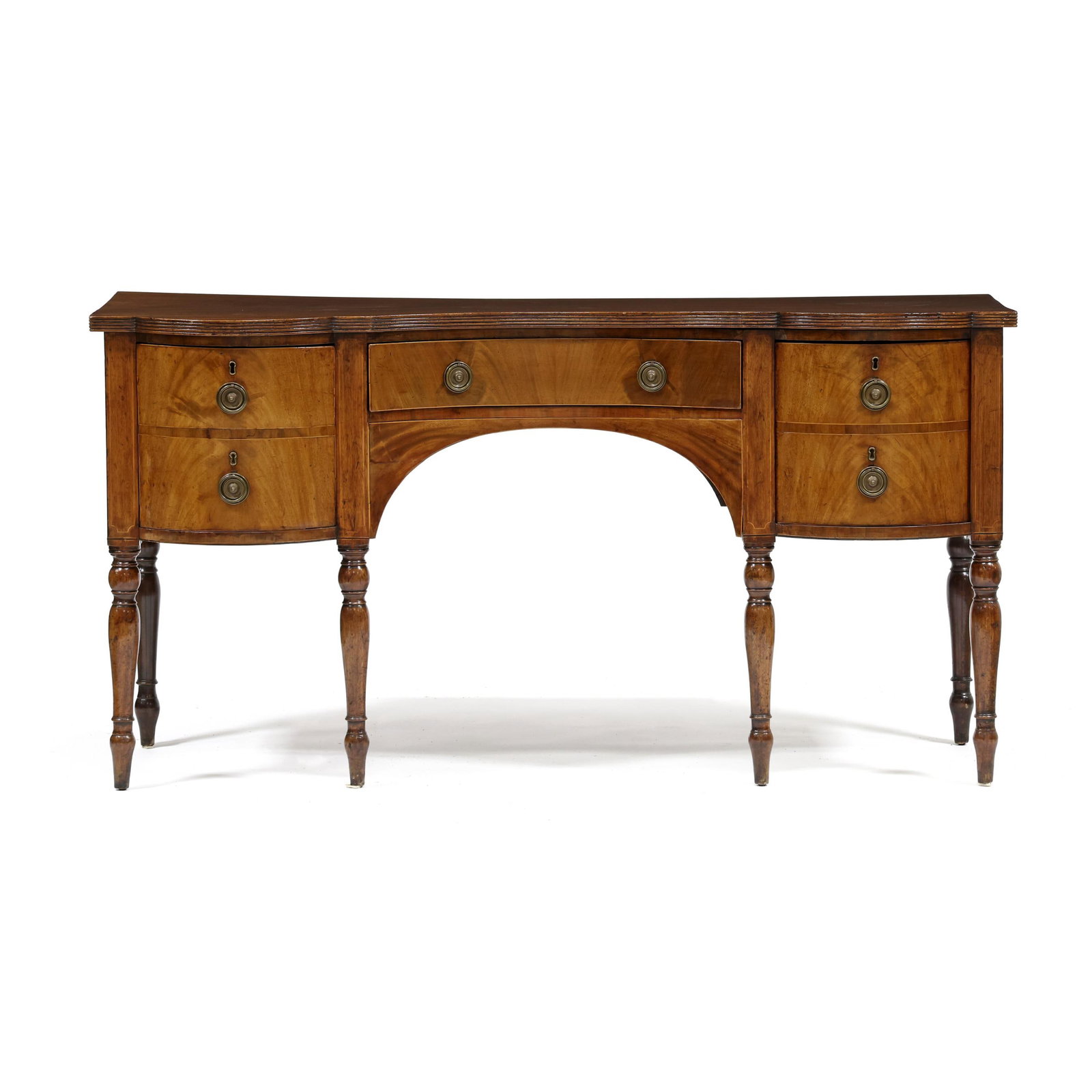 English Sheraton Serpentine Inlaid Mahogany Sideboard (1 of 13)