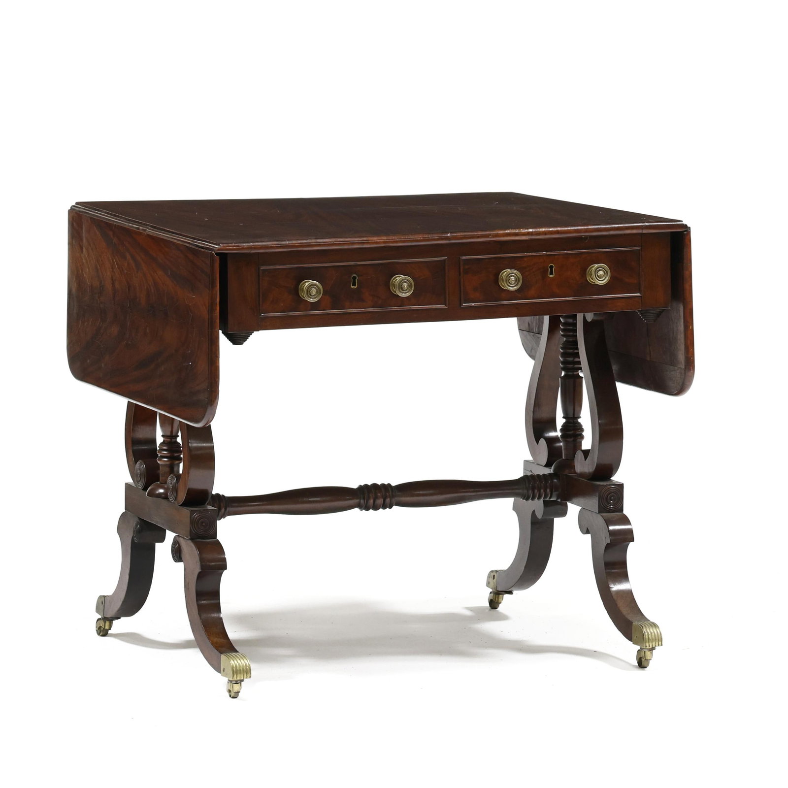 Regency Mahogany Drop Leaf Lyre-Base Library Table - 10