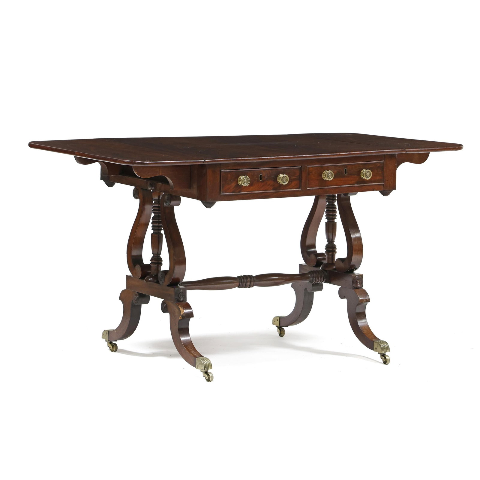 Regency Mahogany Drop Leaf Lyre-Base Library Table - 2
